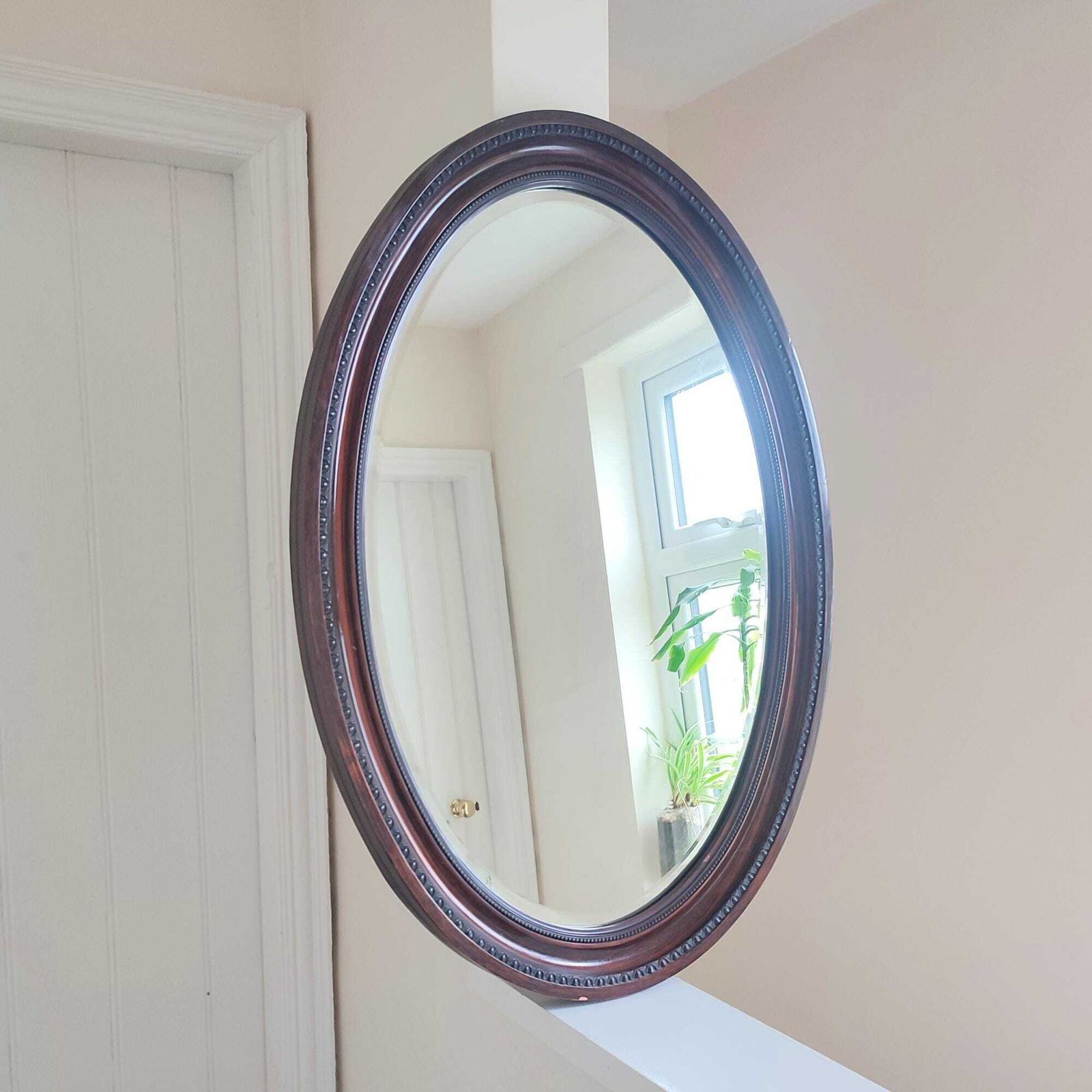 Large Antique Edwardian Scumble Glazed Oval Wooden Frame Mirror 34 X 24.5" photo Home Decor