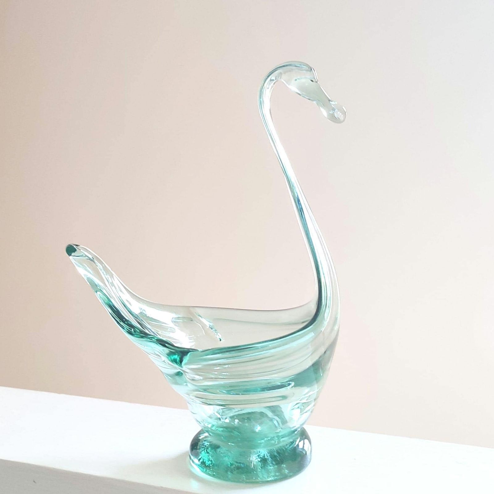 60's Vintage Large Crystal Glass Swan Bowl/Vase   German Schott Zwiesel   Hand Blown Art Glass
