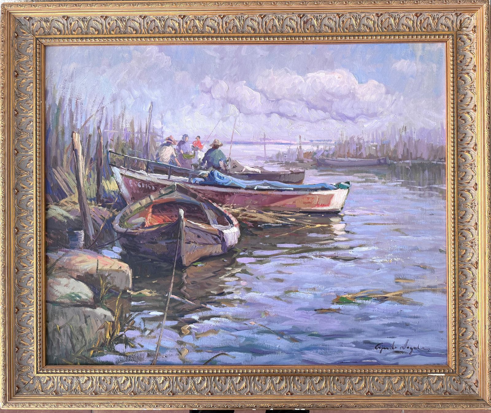 Ricardo Cejudo Nogales Albufera Of Valencia Spain Mediterranean Seascape Oil On Canvas Painting 1986 photo furniture