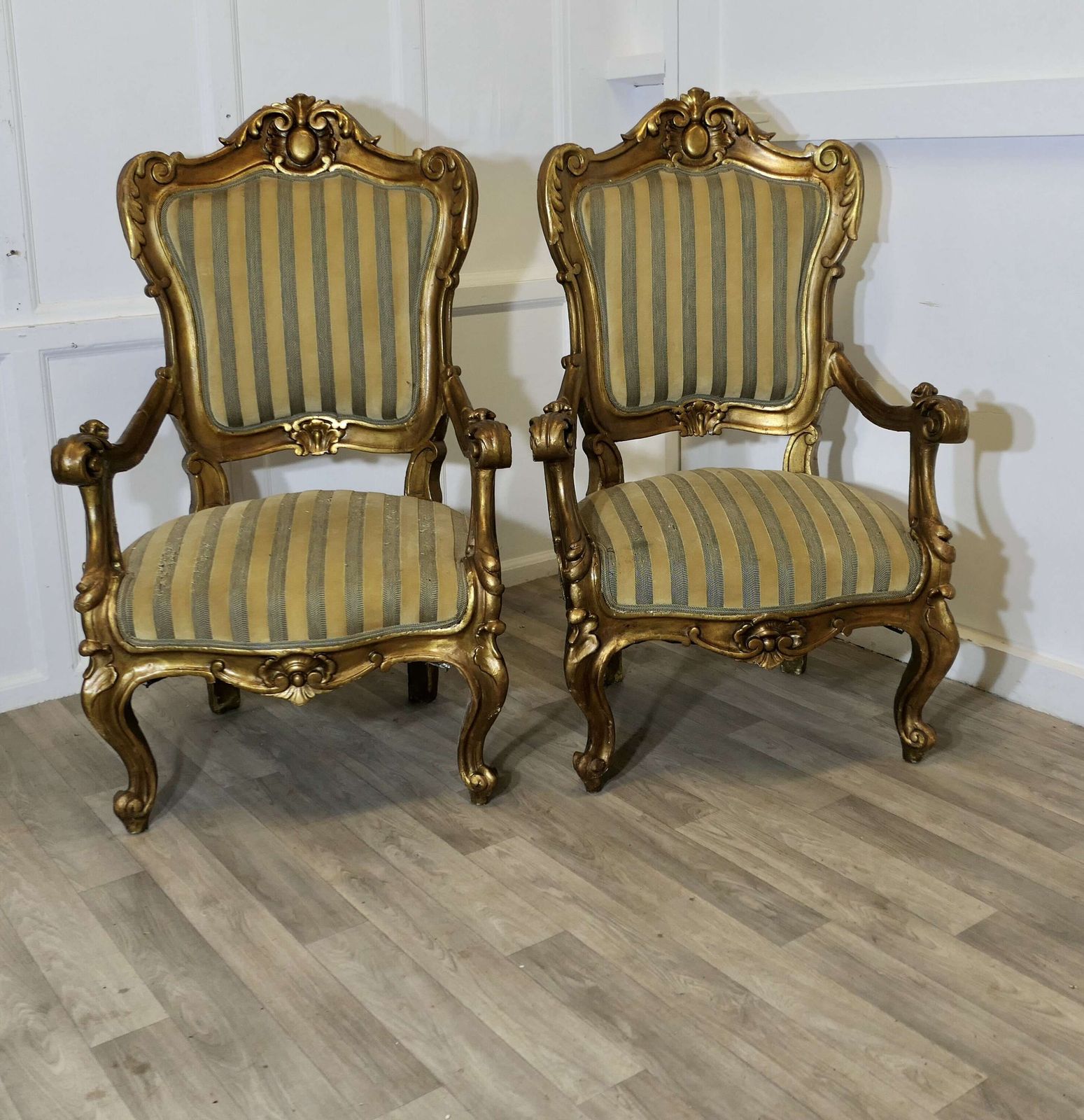 A Stunning Pair Of Italian Carved Throne Arm Chairs
