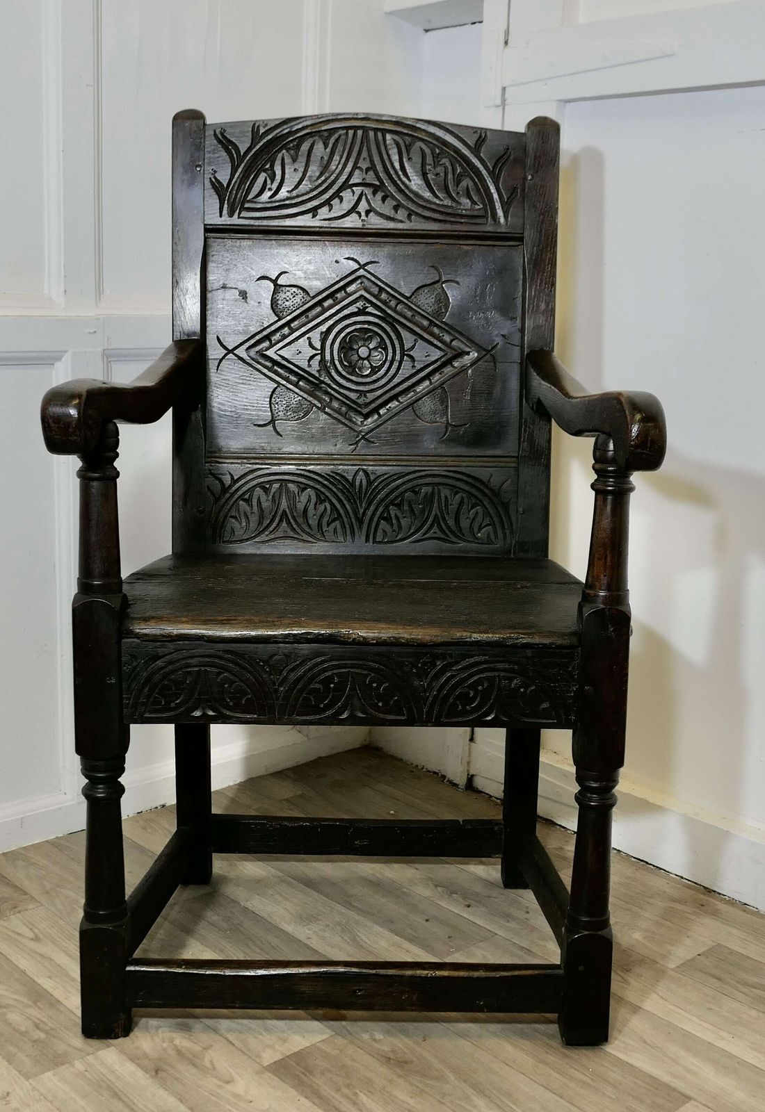 18th Century Oak Wainscot Chair, Hall Chair This Handsome Chair