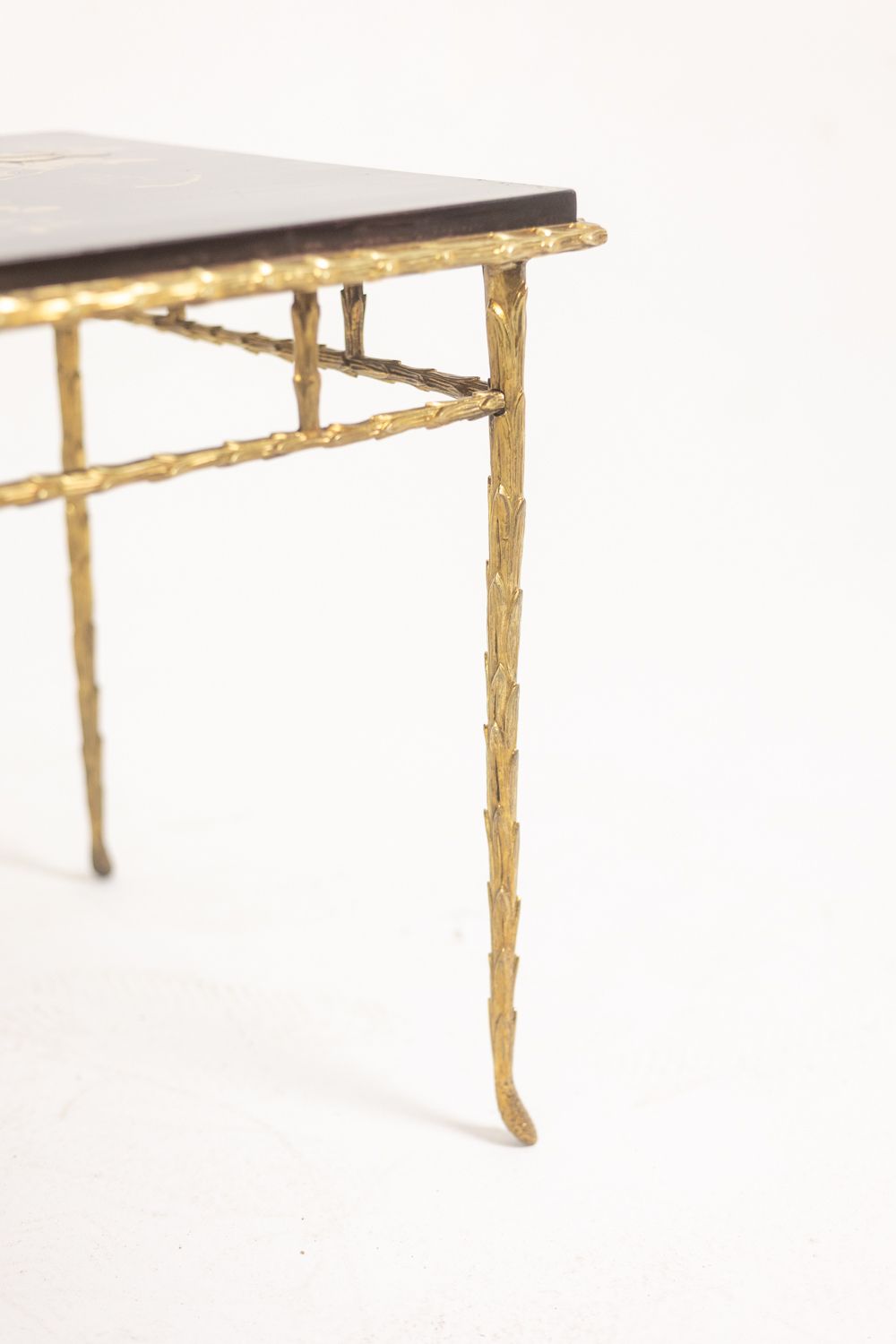 Maison Baguès. Coffee Table In Bronze, Black Lacquer, Gold Decoration. Circa 1970 photo vintage