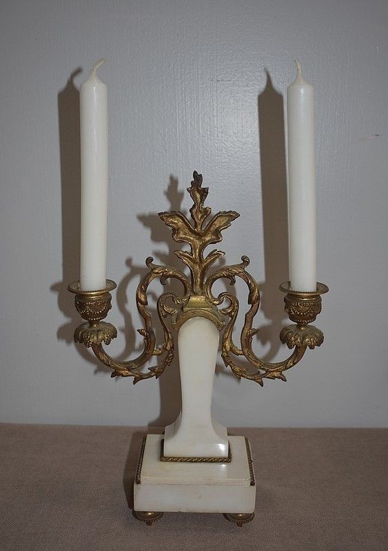 Pair Of Louis XV Chandelier In Marble & Bronze 19th photo vinterior