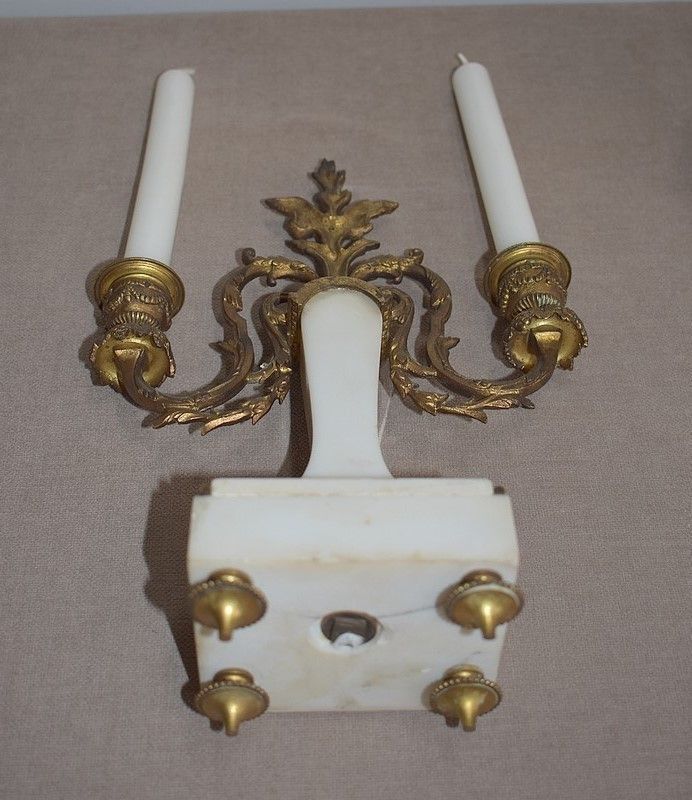 photo for sale Pair Of Louis XV Chandelier In Marble & Bronze 19th