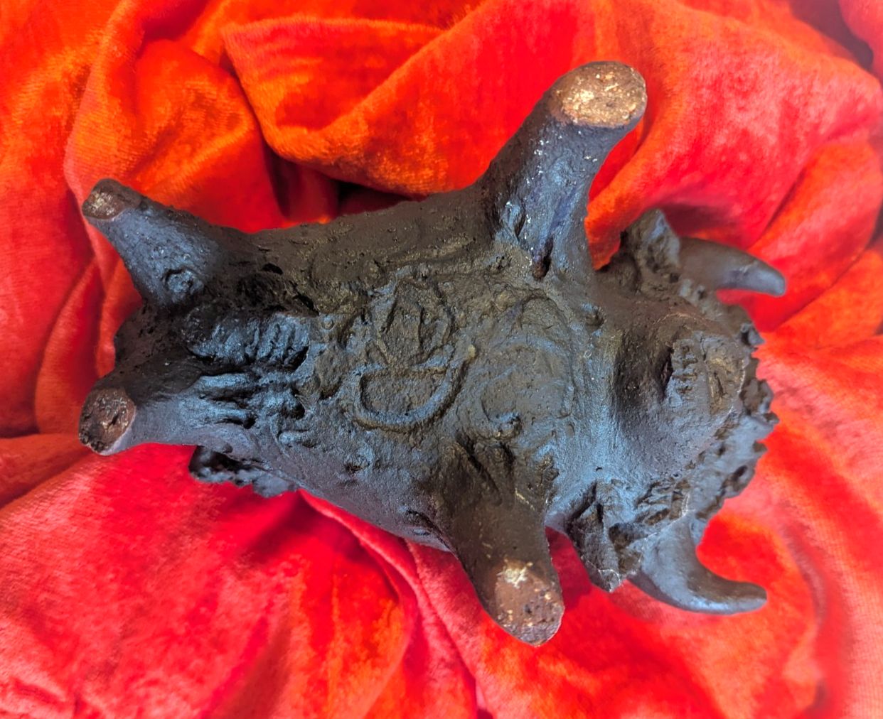 photo furniture Vintage Mid Century Gothic Hand Made Bull Sculpture Matt Black Clay