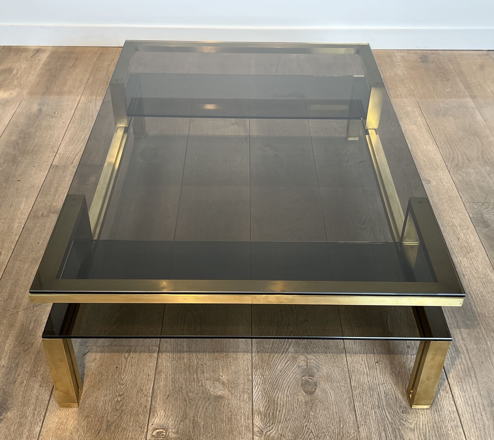 photo buy Modernist Coffee Table In Brass And Smoked Glass Tops By Guy Lefèvre For Maison Jansen