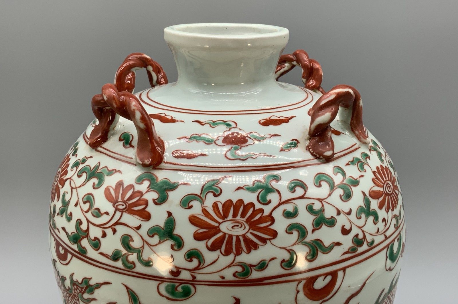 Pair Chinese Dragon Vases Large Porcelain Meiping Ming Iron Red & Enamelled photo vinterior
