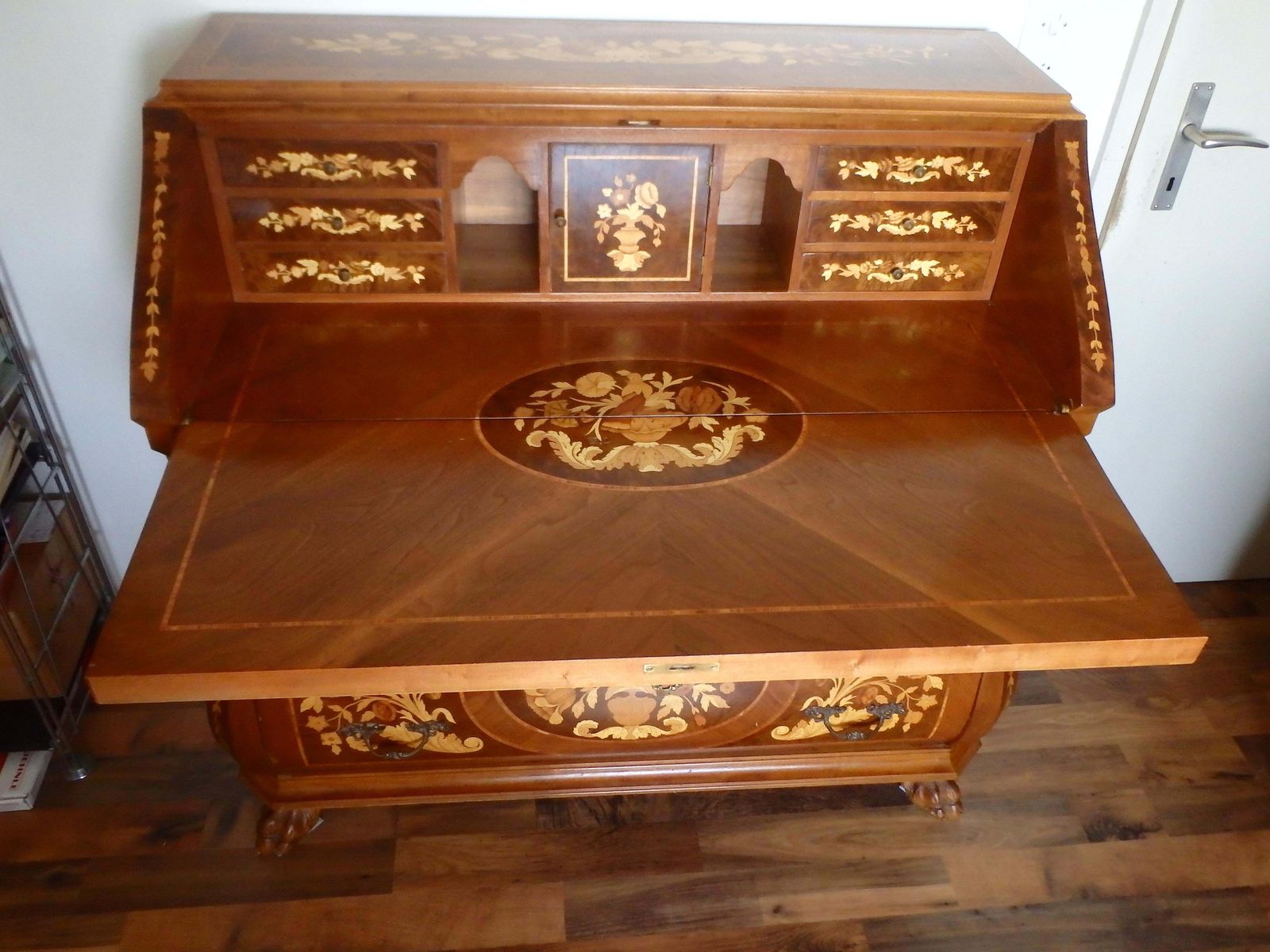Ladies' Secretary Desk With Rich Floral And Bird Inlays And Many Drawers photo buy