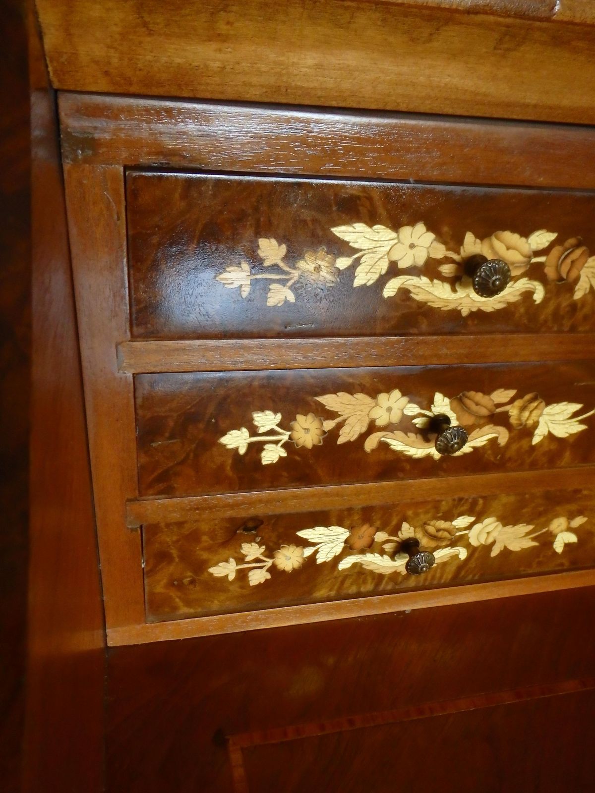 photo furniture Ladies' Secretary Desk With Rich Floral And Bird Inlays And Many Drawers