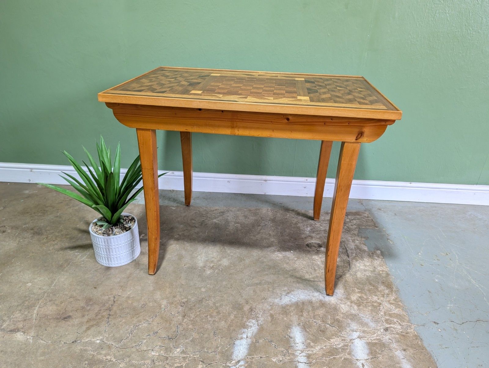 185.0 Vintage Wooden Chessboard Table Inlaid Carpenters Piece Bespoke Mid Century photo