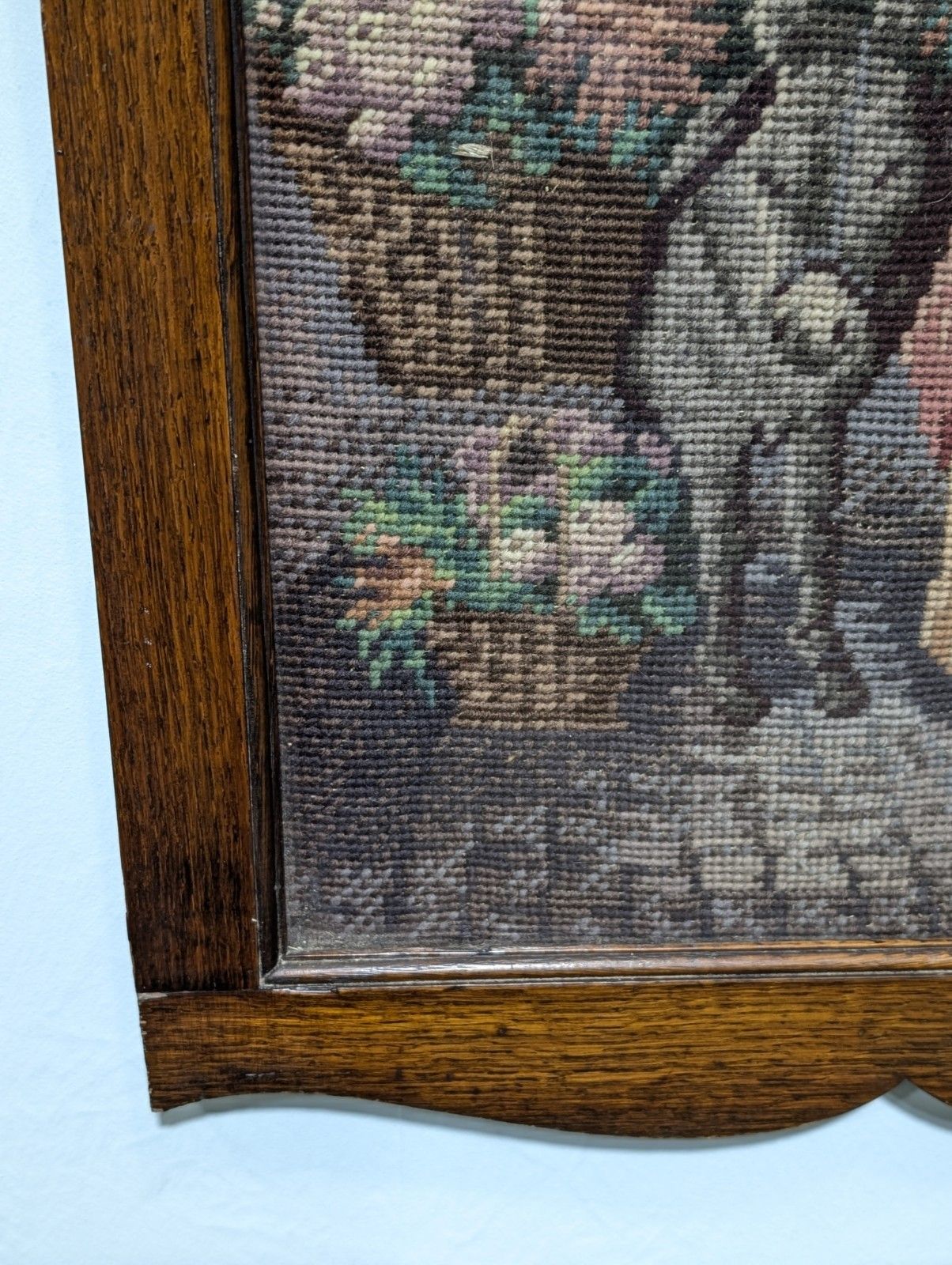 Vintage Framed Glazed French Tapestry French Turnip Seller Lady And Donkey photo vinterior