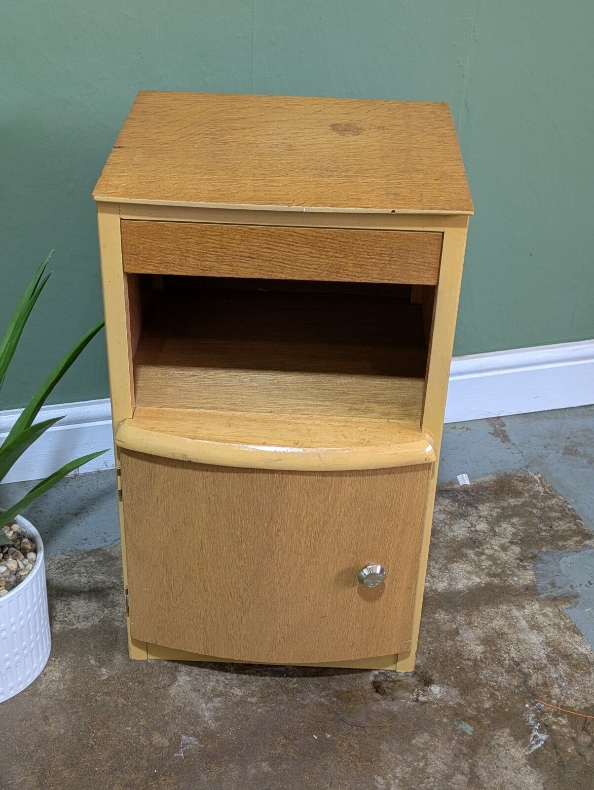 Vintage Oak Veneer Bedside Table Single Cabinet Nightstand Mid Century Drawer photo buy