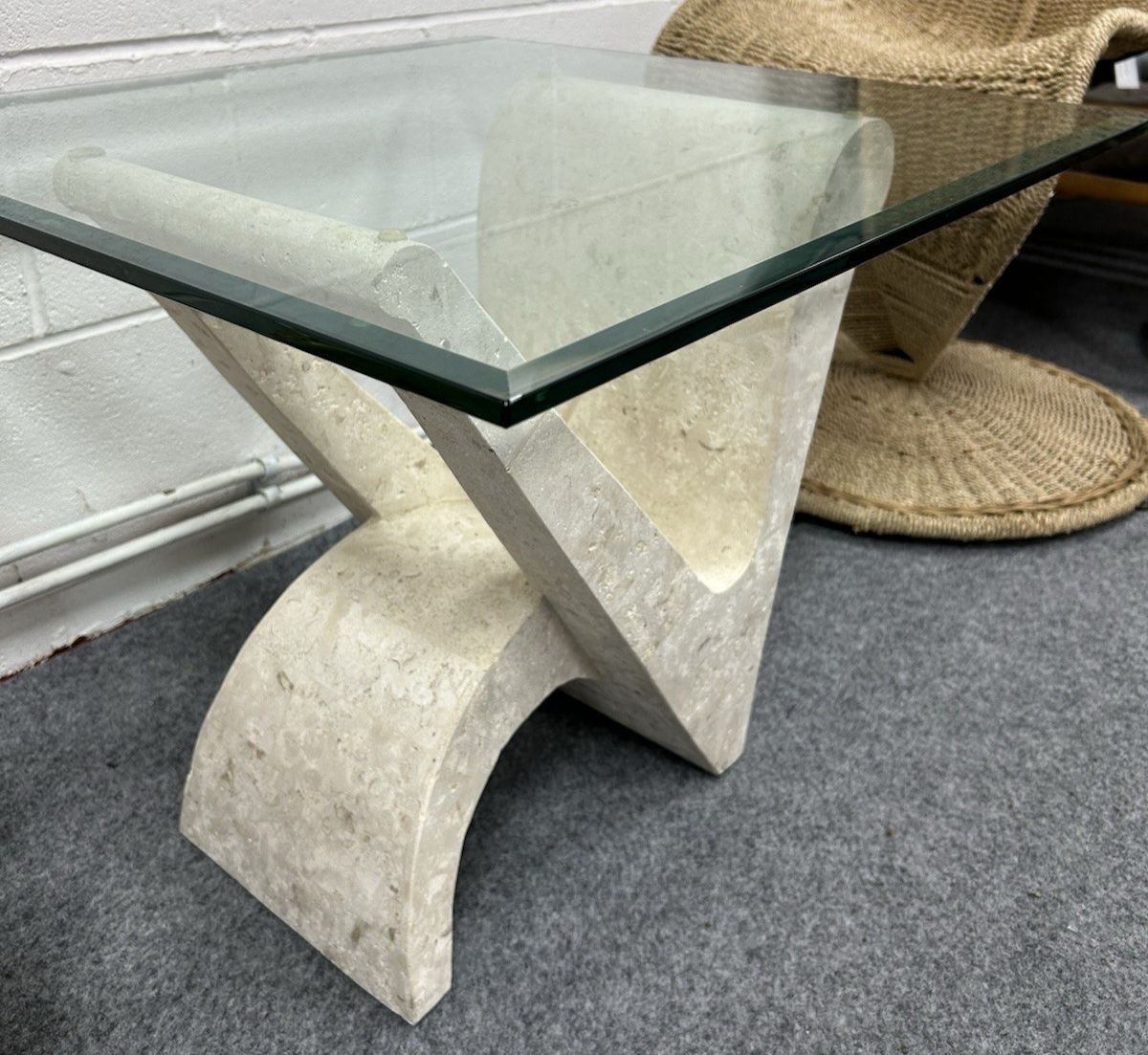 photo furniture Post Modern Vintage Mactan Stone & Glass Side Table