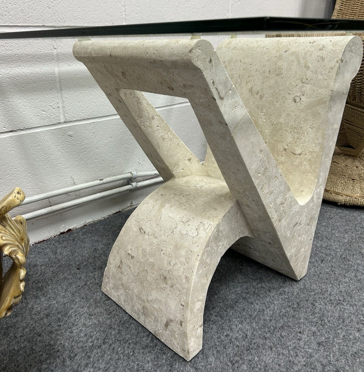 295.0 Post Modern Vintage Mactan Stone & Glass Side Table photo