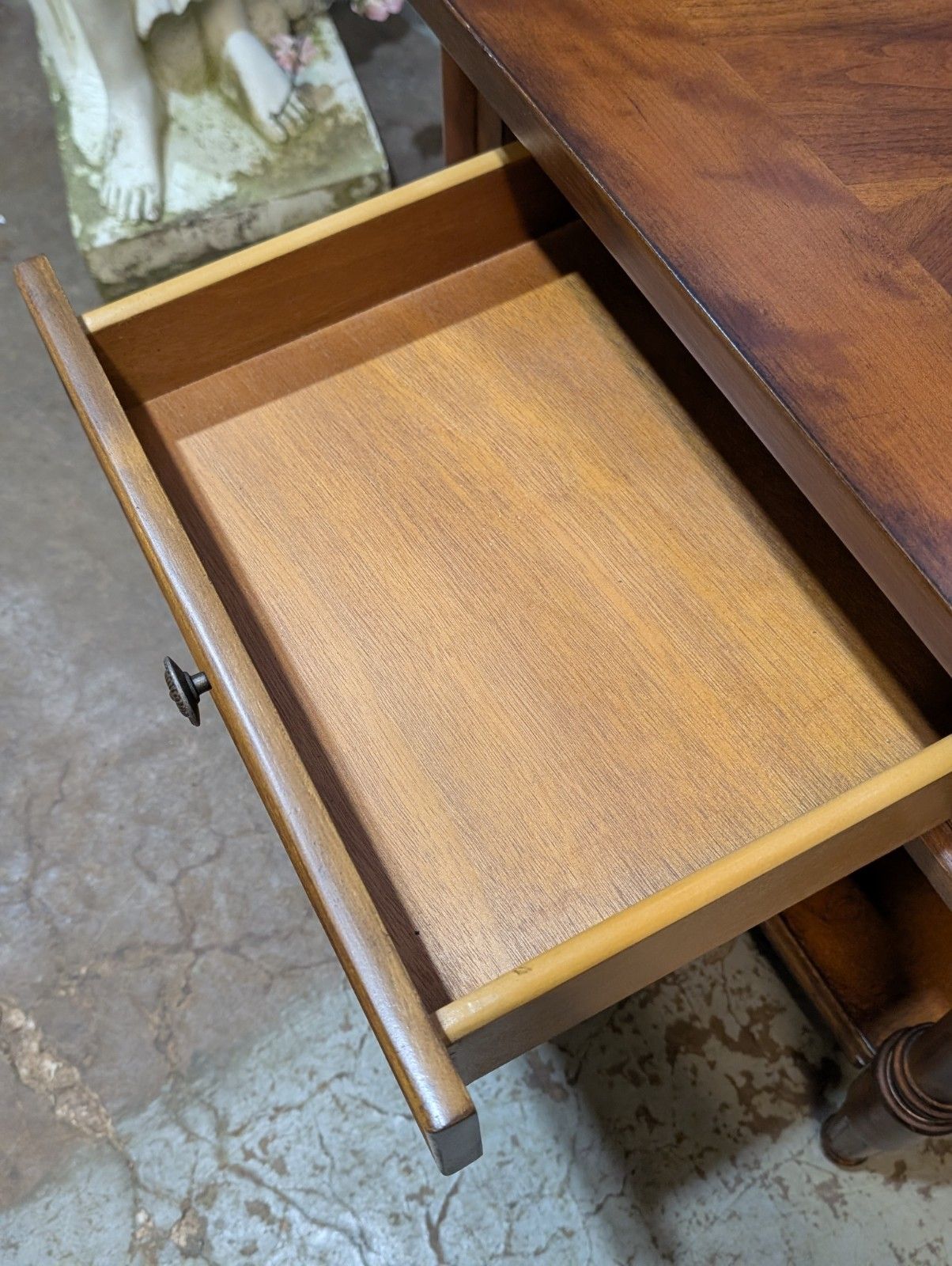 Vintage Contemporary Mahogany Single Drawer Two Tier Occasional Table Inlaid photo vintage