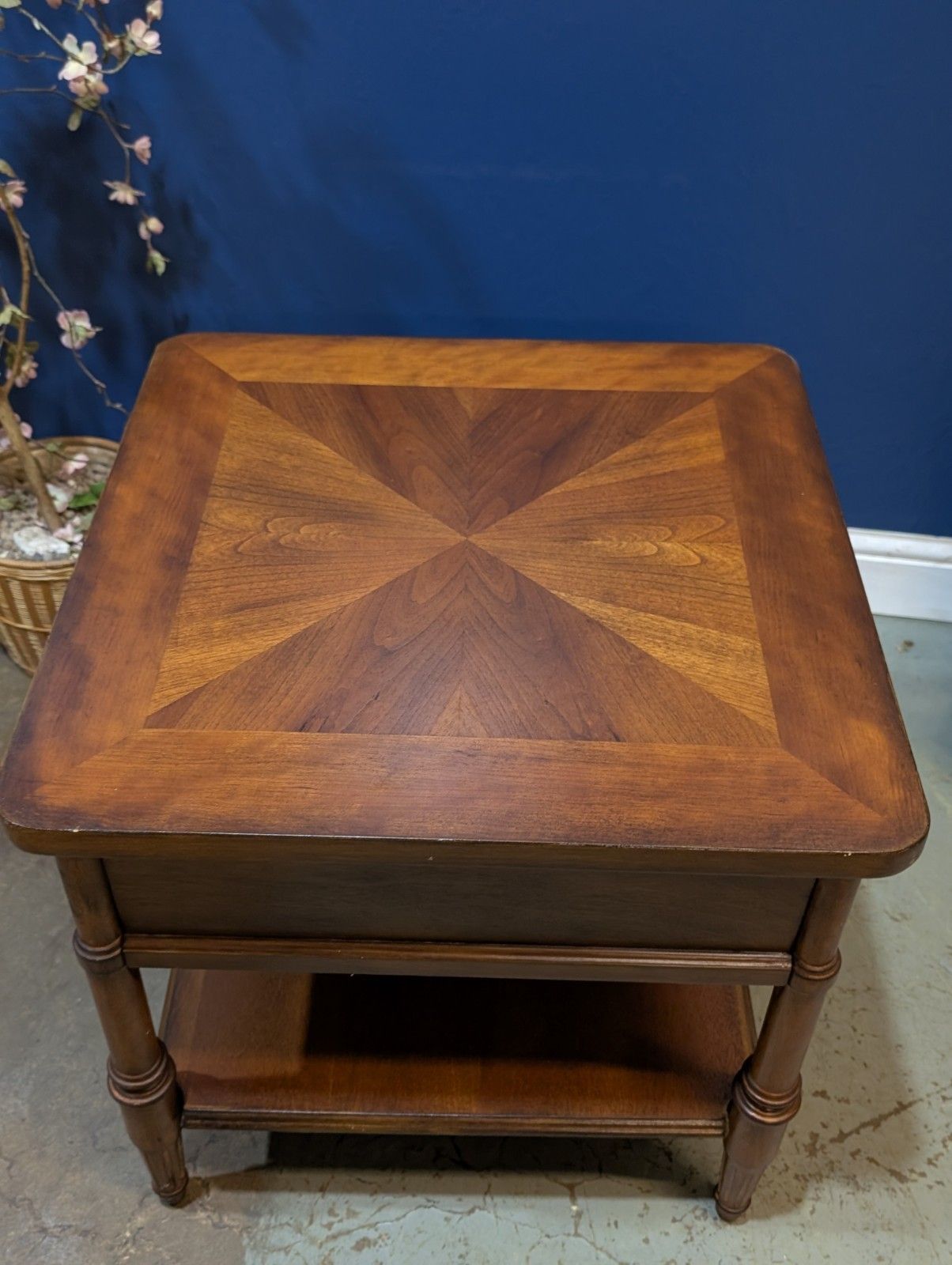 125.0 Vintage Contemporary Mahogany Single Drawer Two Tier Occasional Table Inlaid photo