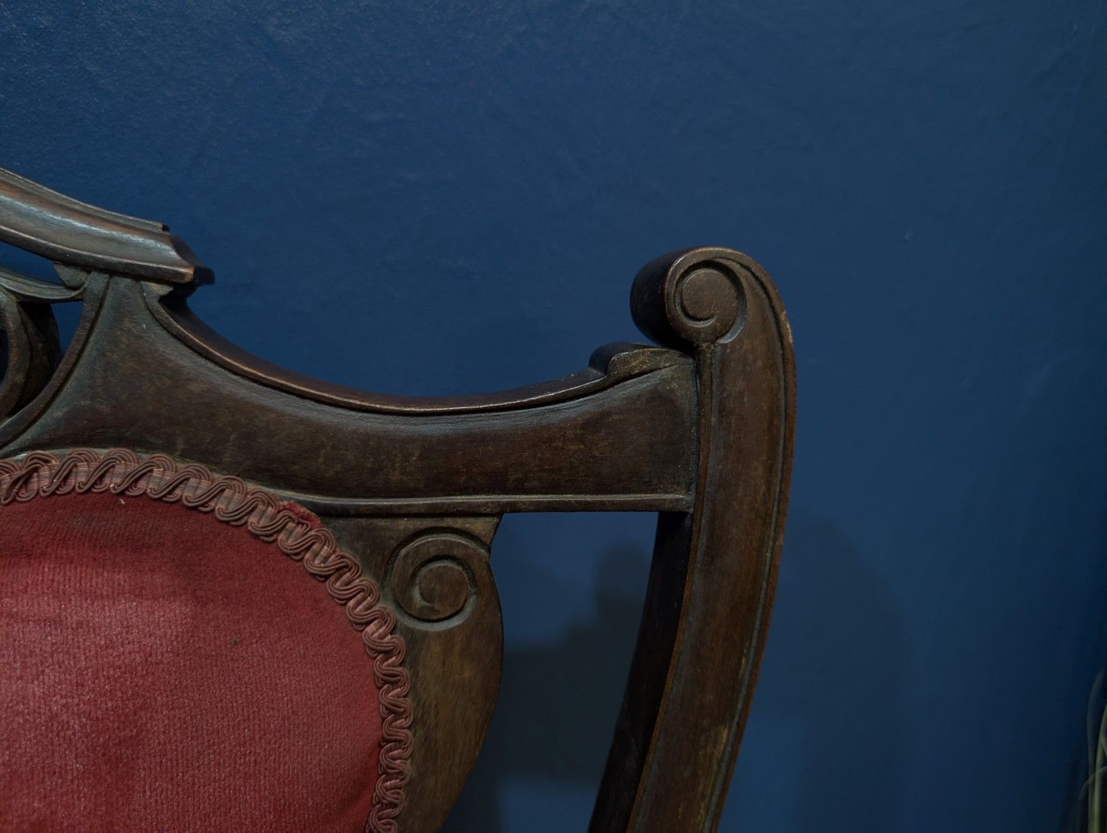 Antique Victorian Upholstered Armchair Red Velvet Throne Mahogany. photo buy