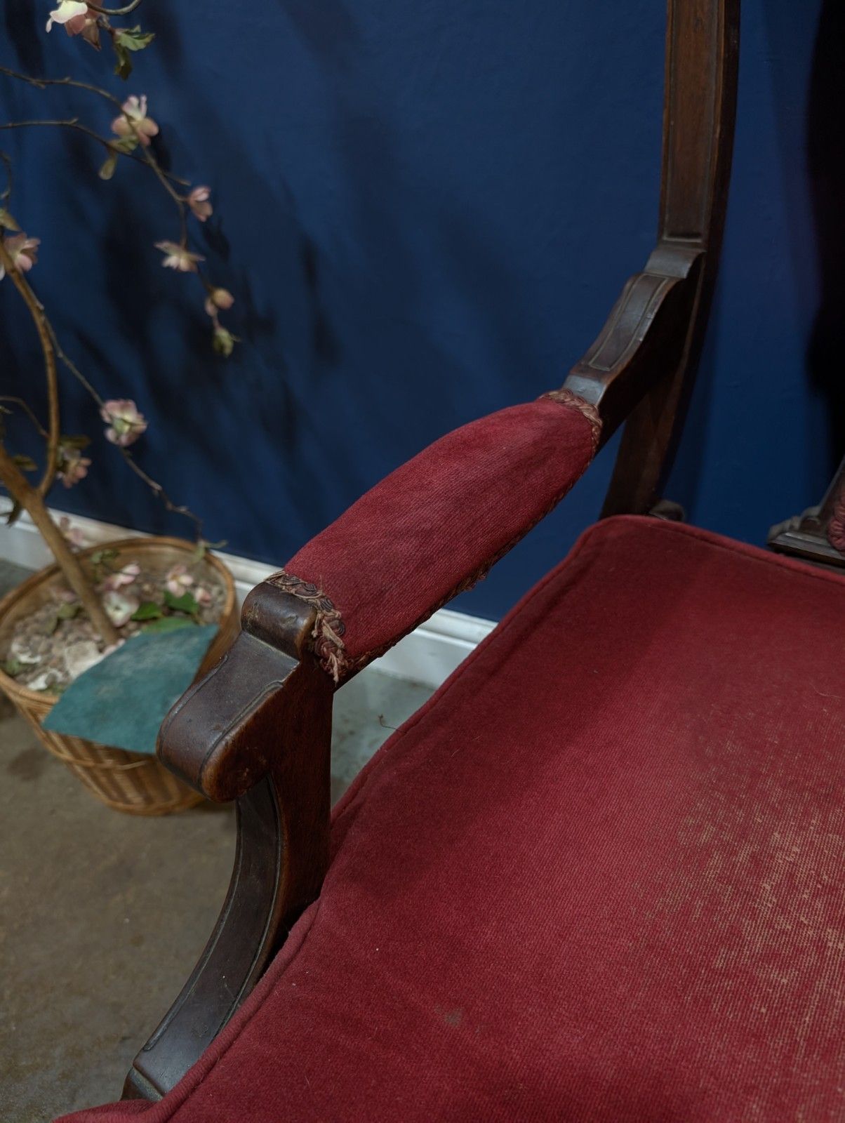 photo for sale Antique Victorian Upholstered Armchair Red Velvet Throne Mahogany.