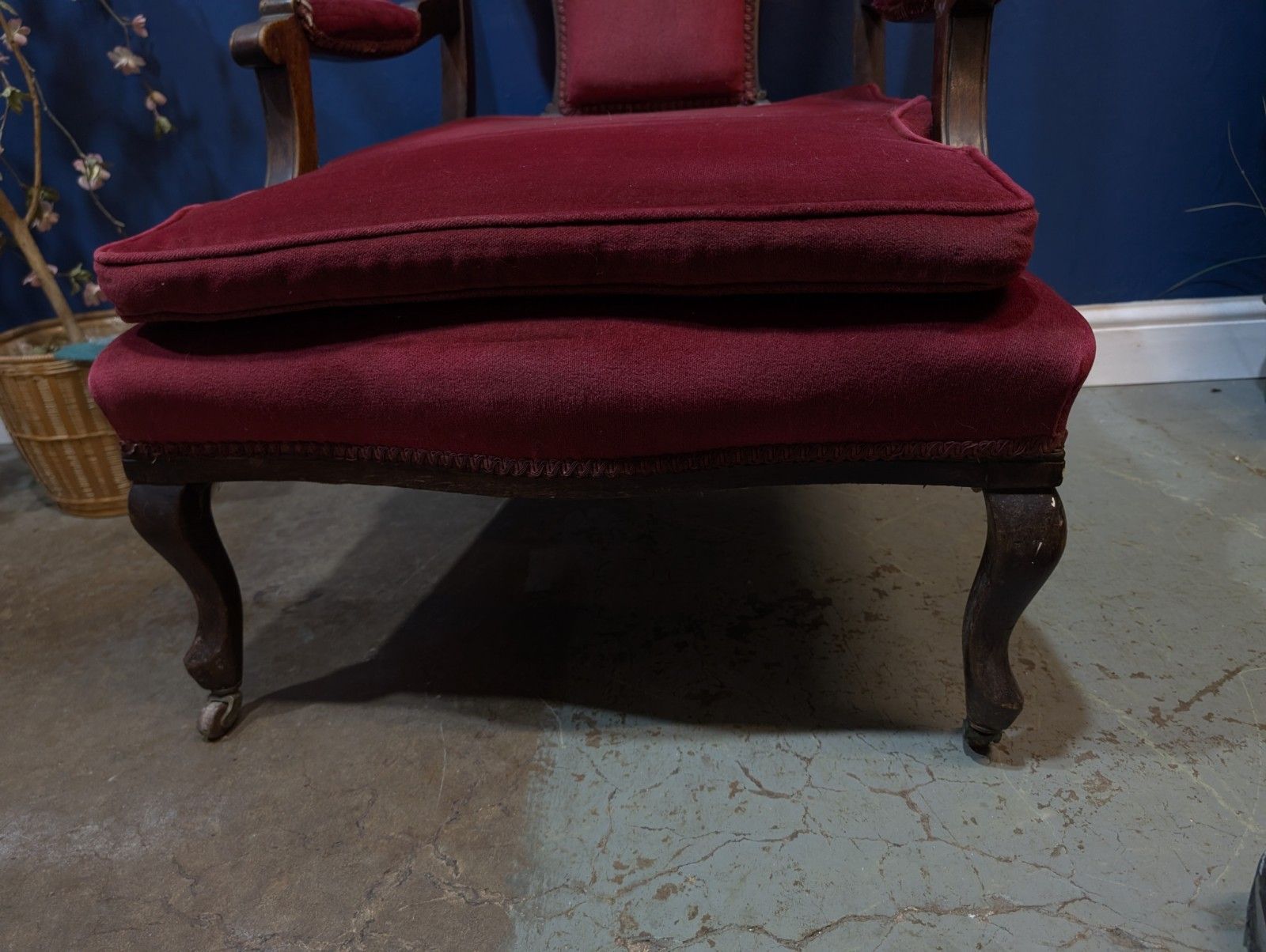 photo buy Antique Victorian Upholstered Armchair Red Velvet Throne Mahogany.