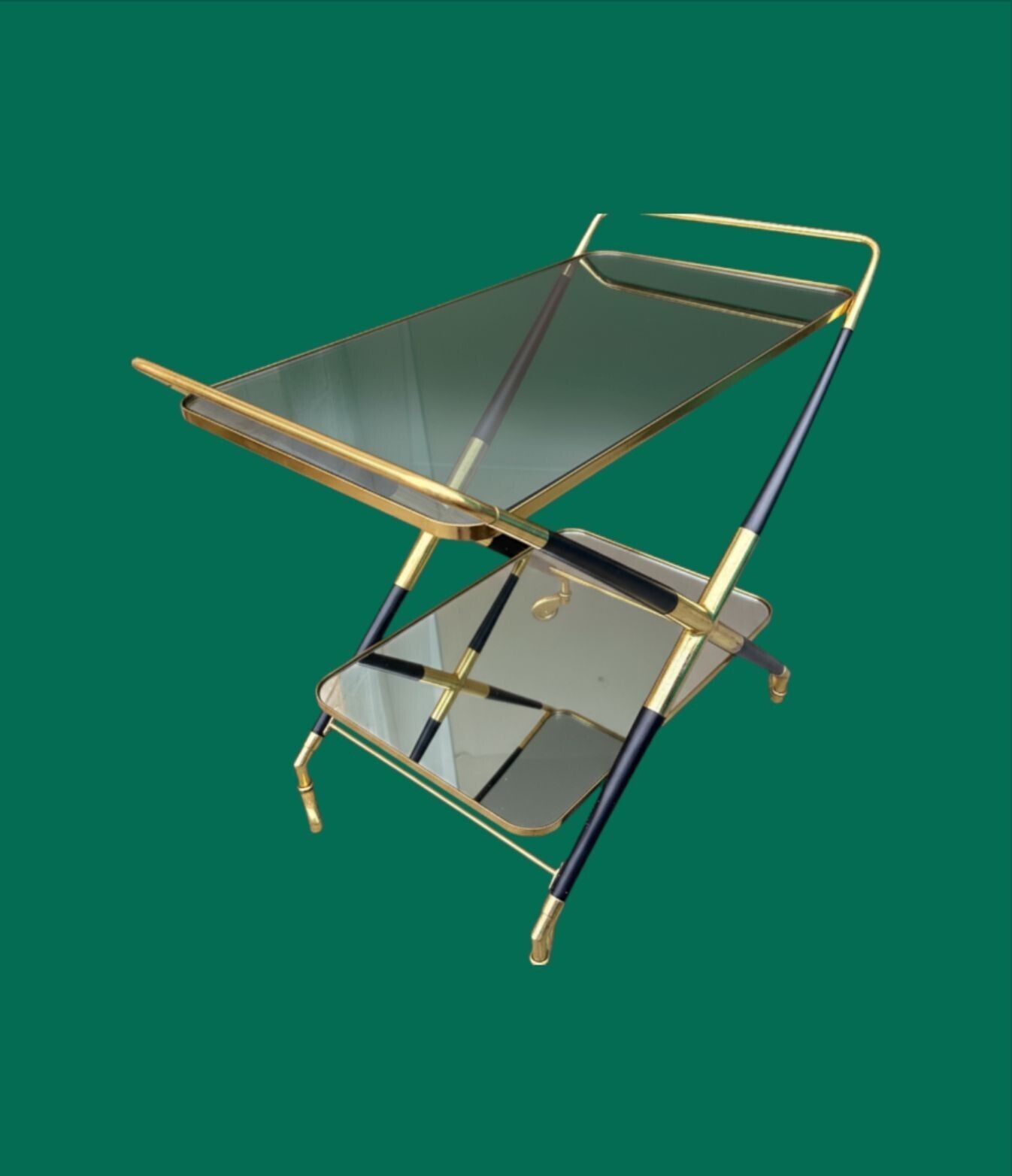 An Italian 1950s Black Lacquer And Brass Bar Trolley By Cesare Lacca photo vinterior