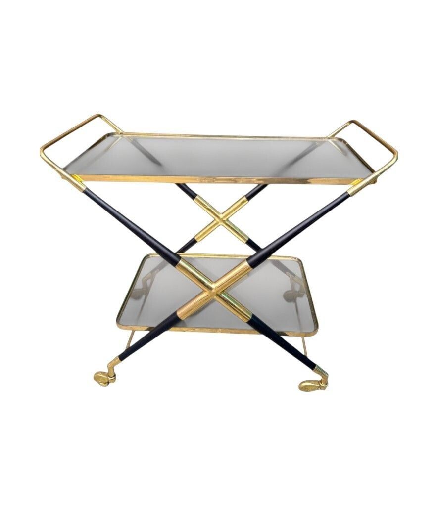 An Italian 1950s Black Lacquer And Brass Bar Trolley By Cesare Lacca photo buy
