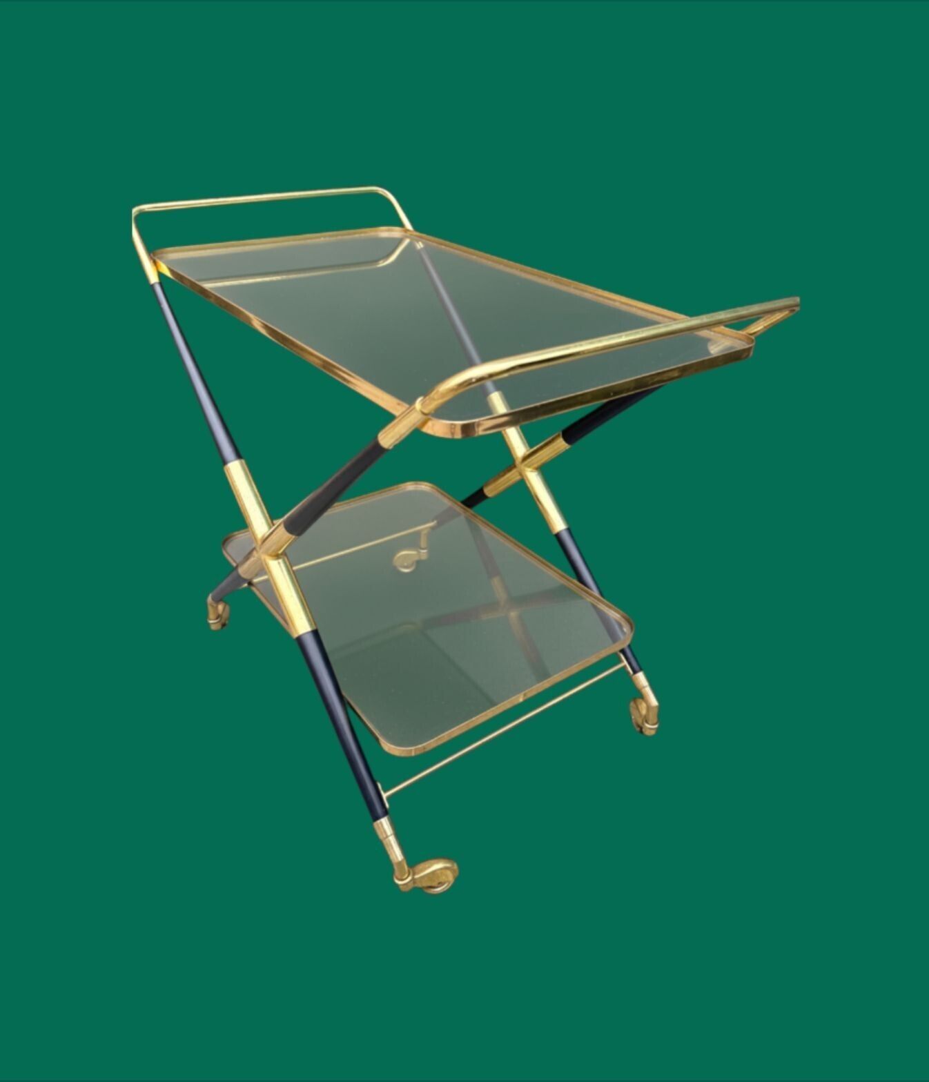 An Italian 1950s Black Lacquer And Brass Bar Trolley By Cesare Lacca photo vintage