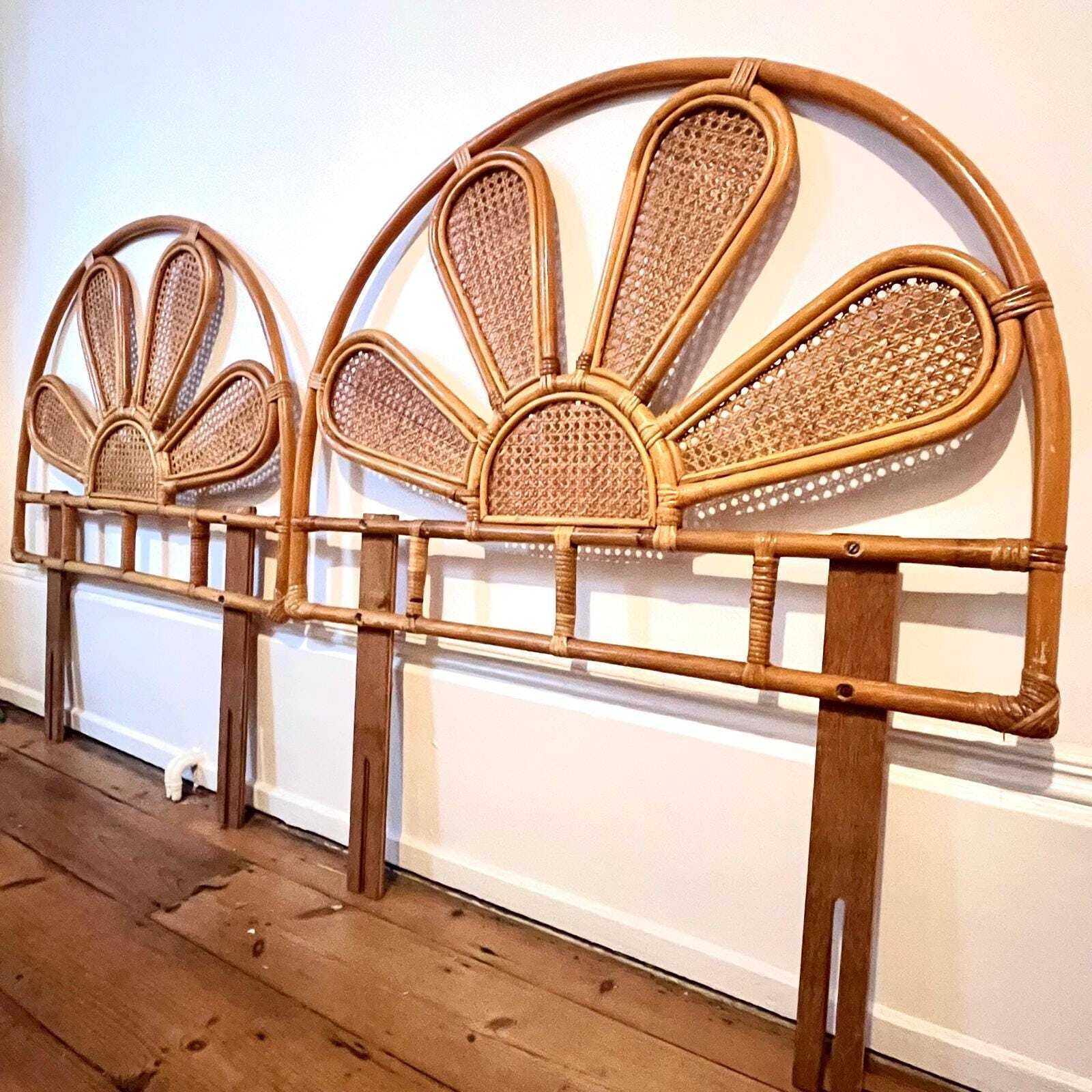 photo furniture A Pair Of Mid Century Bamboo And Cane Single Headboards