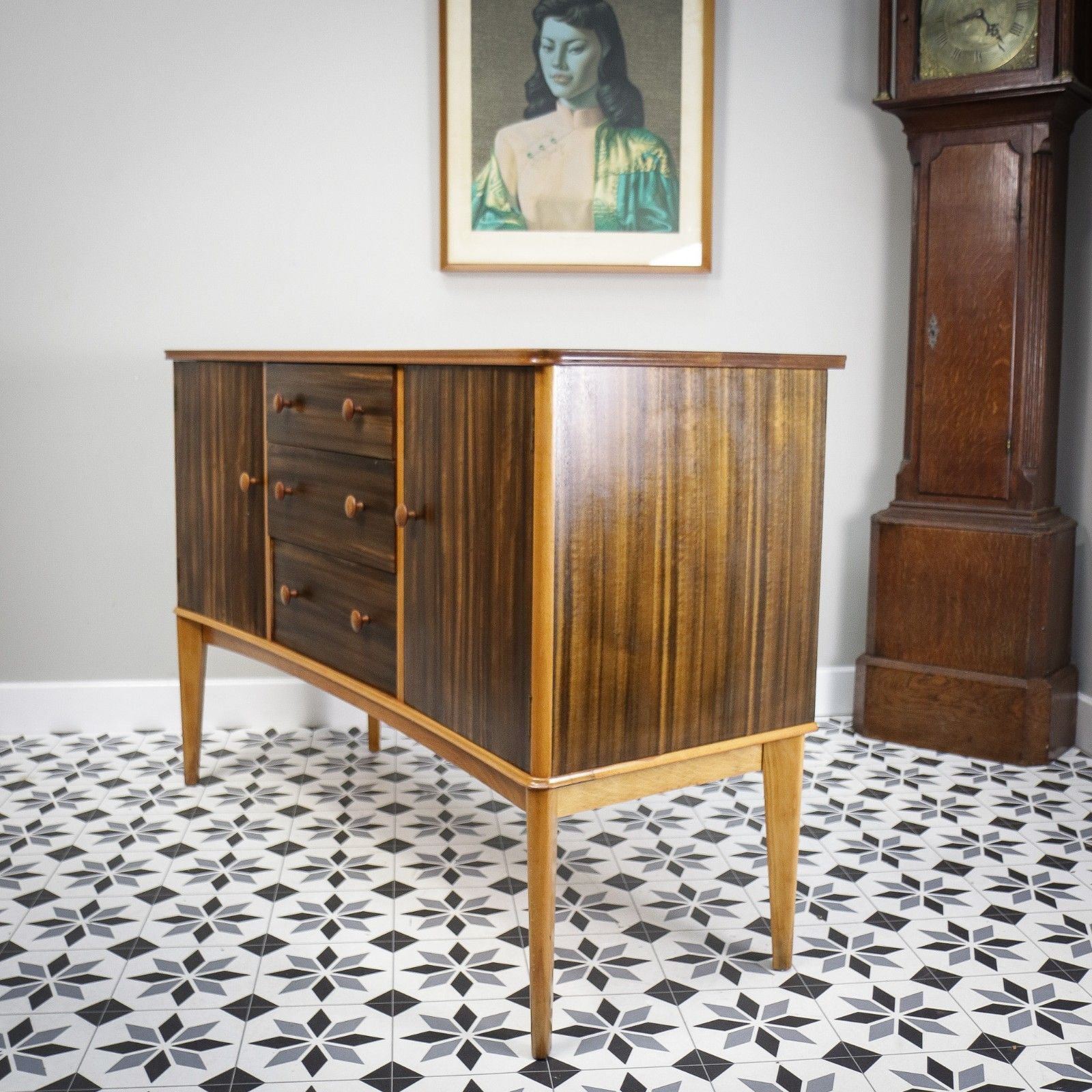 Teak Sideboard Concave Front In Afromosia And Indian Laurel Mid Century Retro photo 725.0