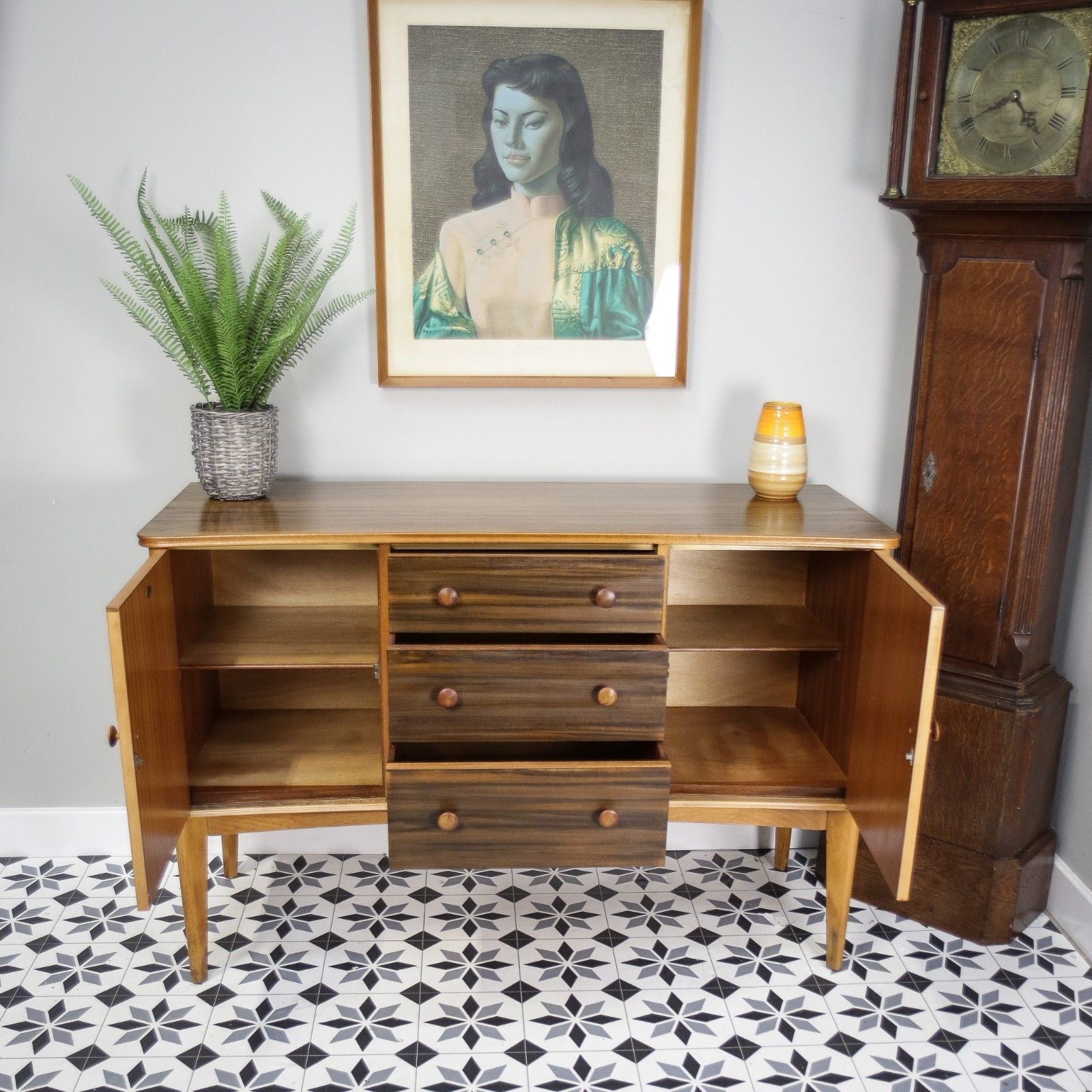Teak Sideboard Concave Front In Afromosia And Indian Laurel Mid Century Retro photo vintage
