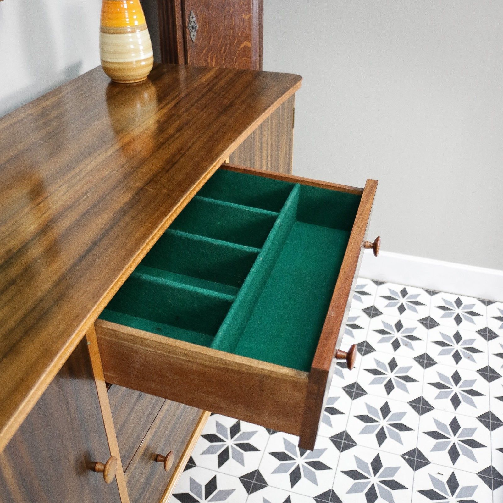 Furniture Teak Sideboard Concave Front In Afromosia And Indian Laurel Mid Century Retro photo