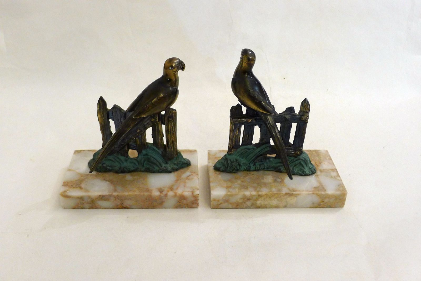 Art Deco Style Parrot Bookends On Marbled Stone Bases, 1950s, Set Of 2