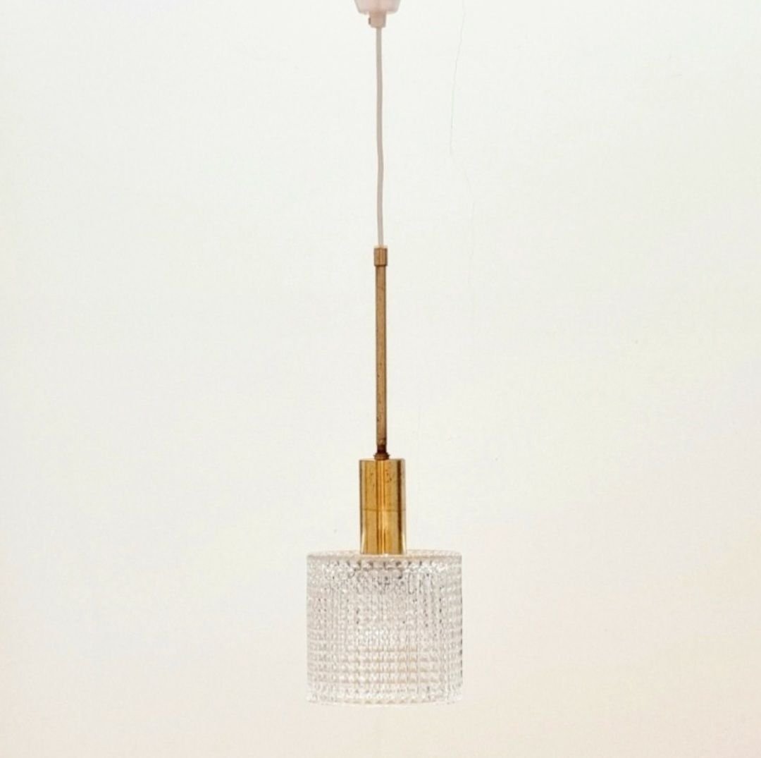 Mid Century Scandinavian Crystal Glass & Brass Ceiling Light By Carl Fagerlund For Orrefors, Sweden, 1960s photo for sale