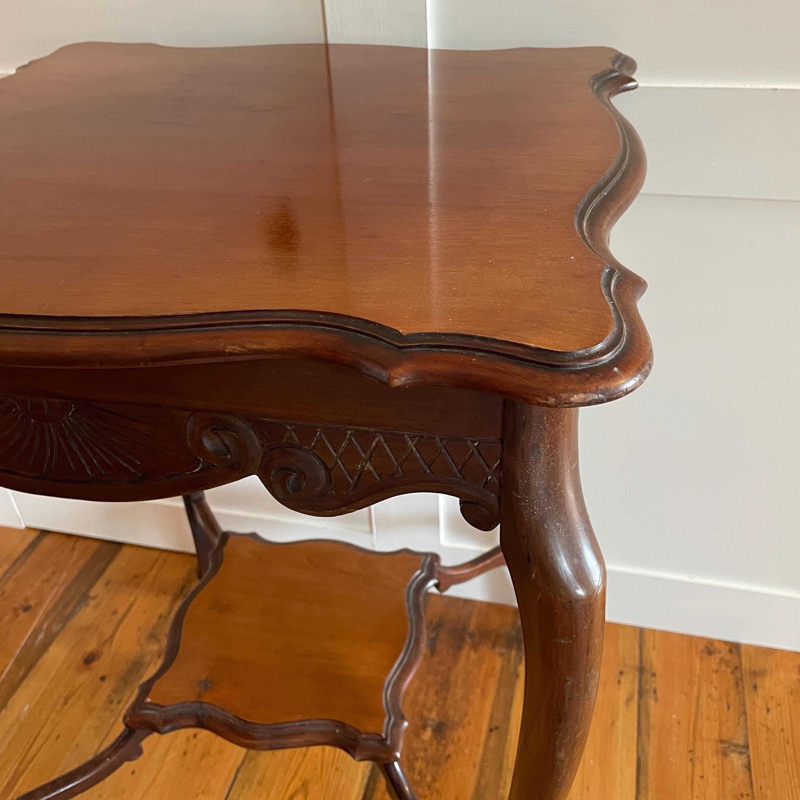 Furniture Antique Edwardian Hand Carved Wooden End Table Patterned Square Brown Table Vintage Decor Country Cottage Furniture Side 72x52x52cm photo
