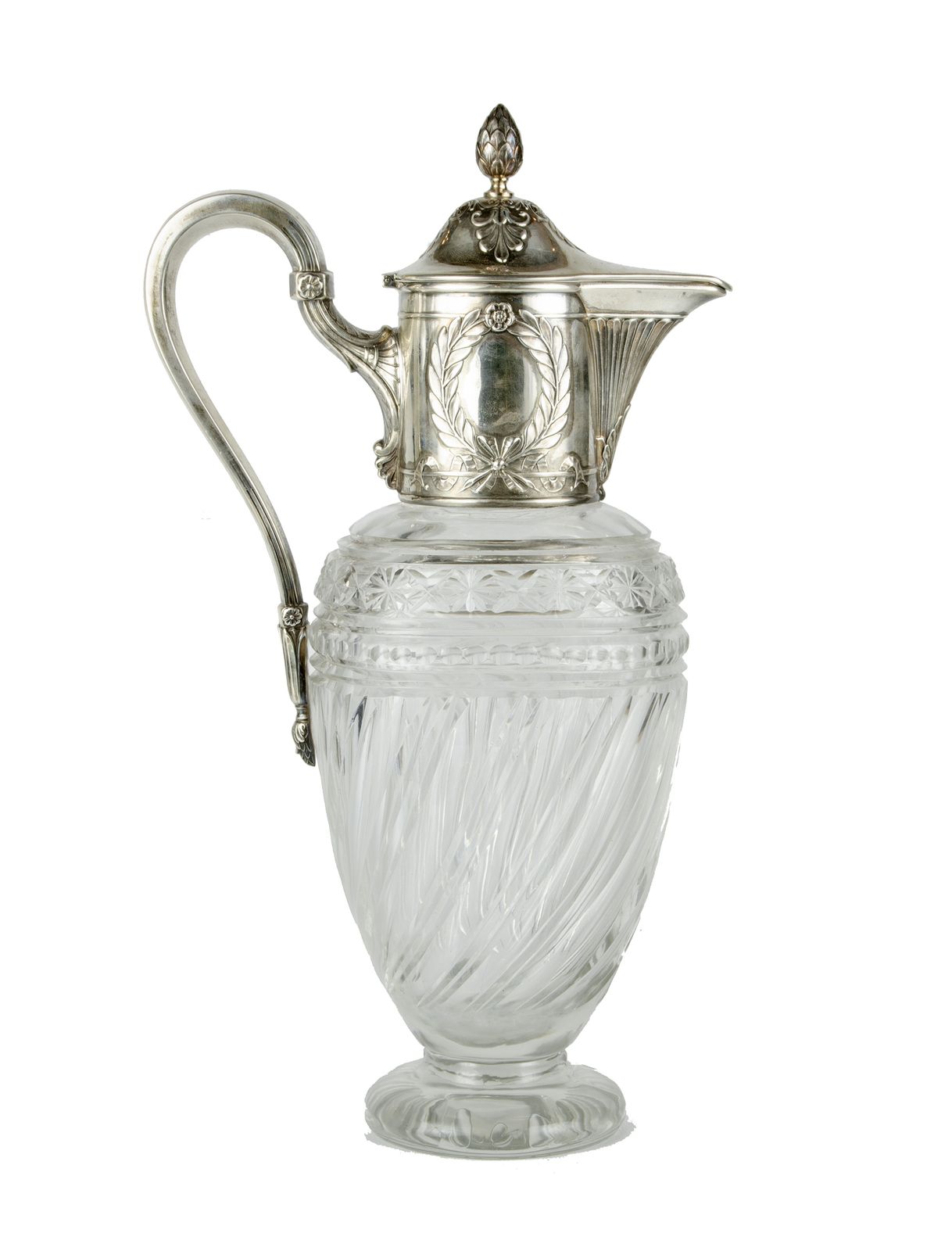 Late 19th Century Victorian Crystal Pitcher With Sterling Silver Mounted Collar And Hinged Lid, United Kingdom
