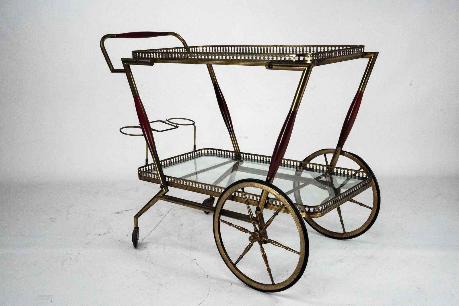 Mid Century Italian Brass And Glass Bar Cart By Cesare Lacca. Italy 1950s photo buy