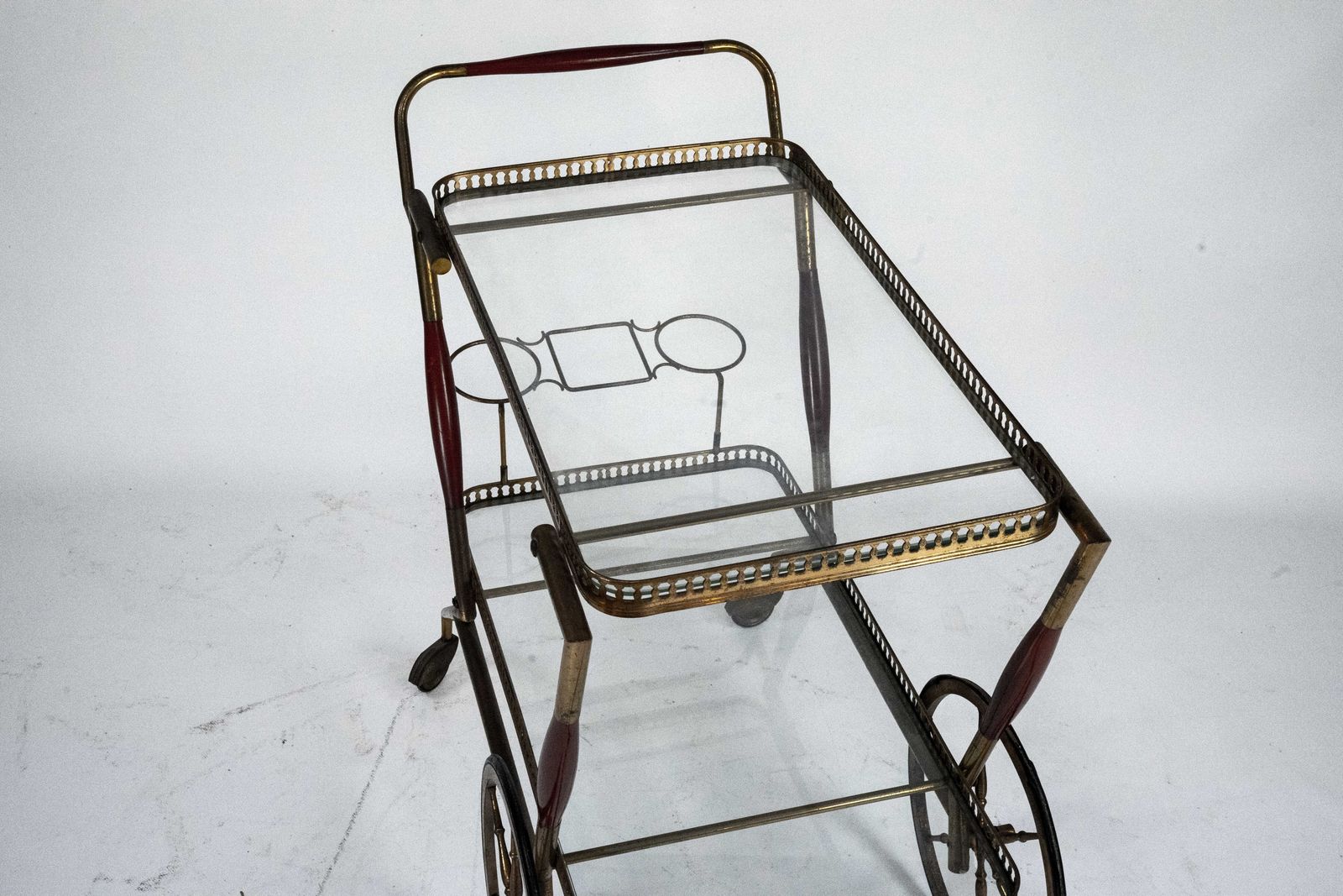 910.0 Mid Century Italian Brass And Glass Bar Cart By Cesare Lacca. Italy 1950s photo