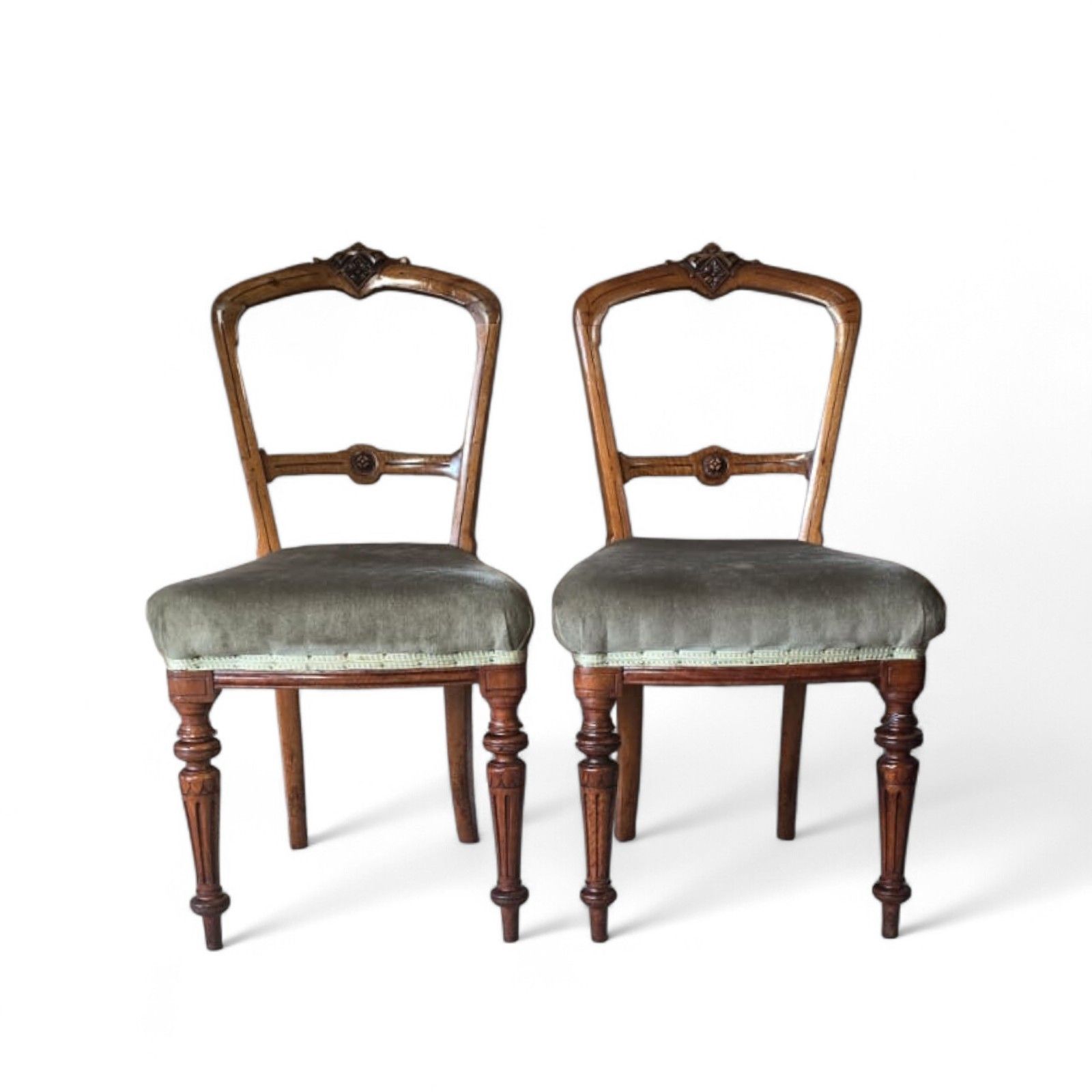 photo for sale Pair Of Antique Victorian Aesthetic Movement Walnut Dining Chairs C.1880
