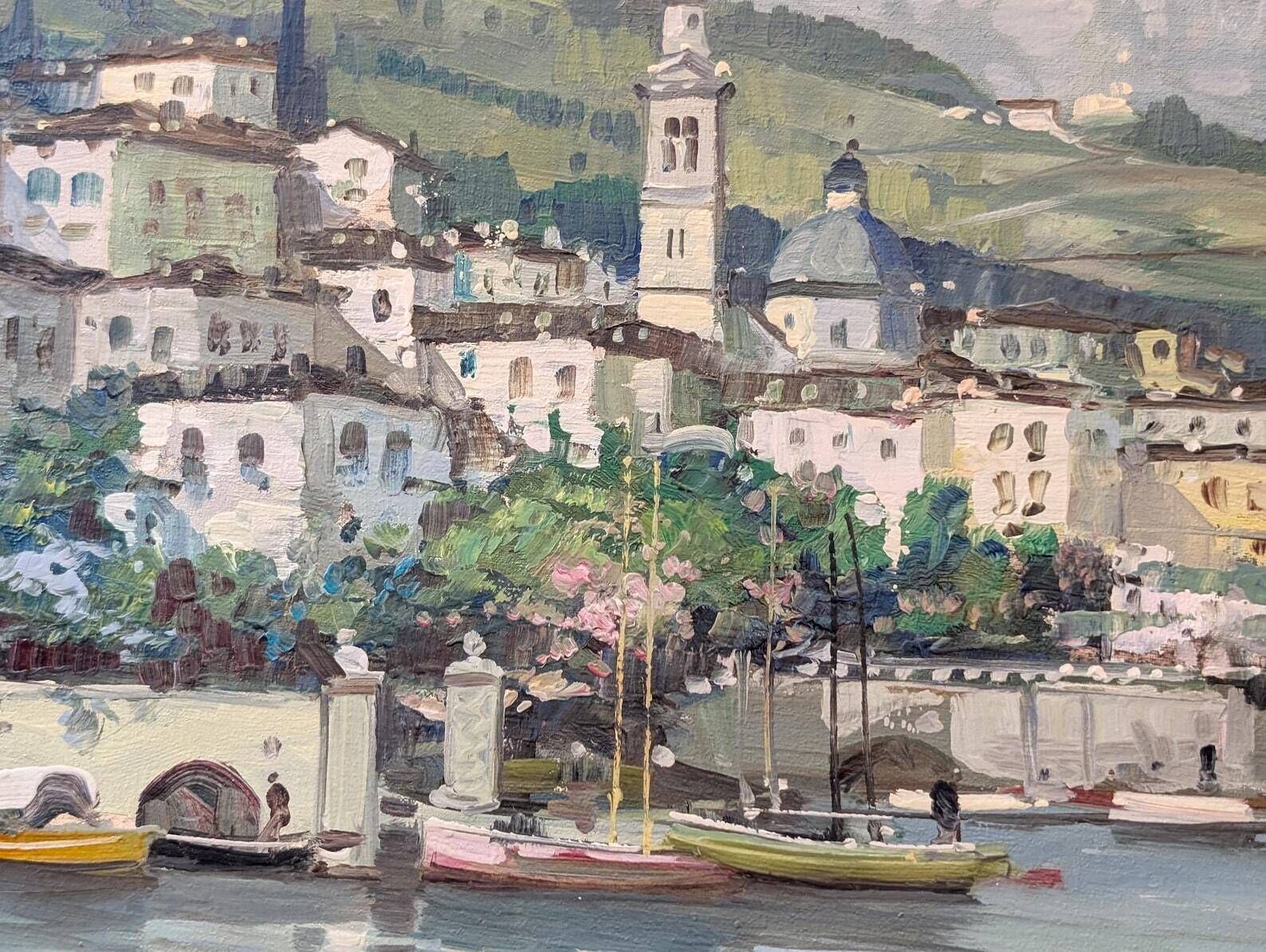 Large Scale Mid 20th Century Italian Oil On Canvas 'Lake Como' By Mariano Moreno. photo buy