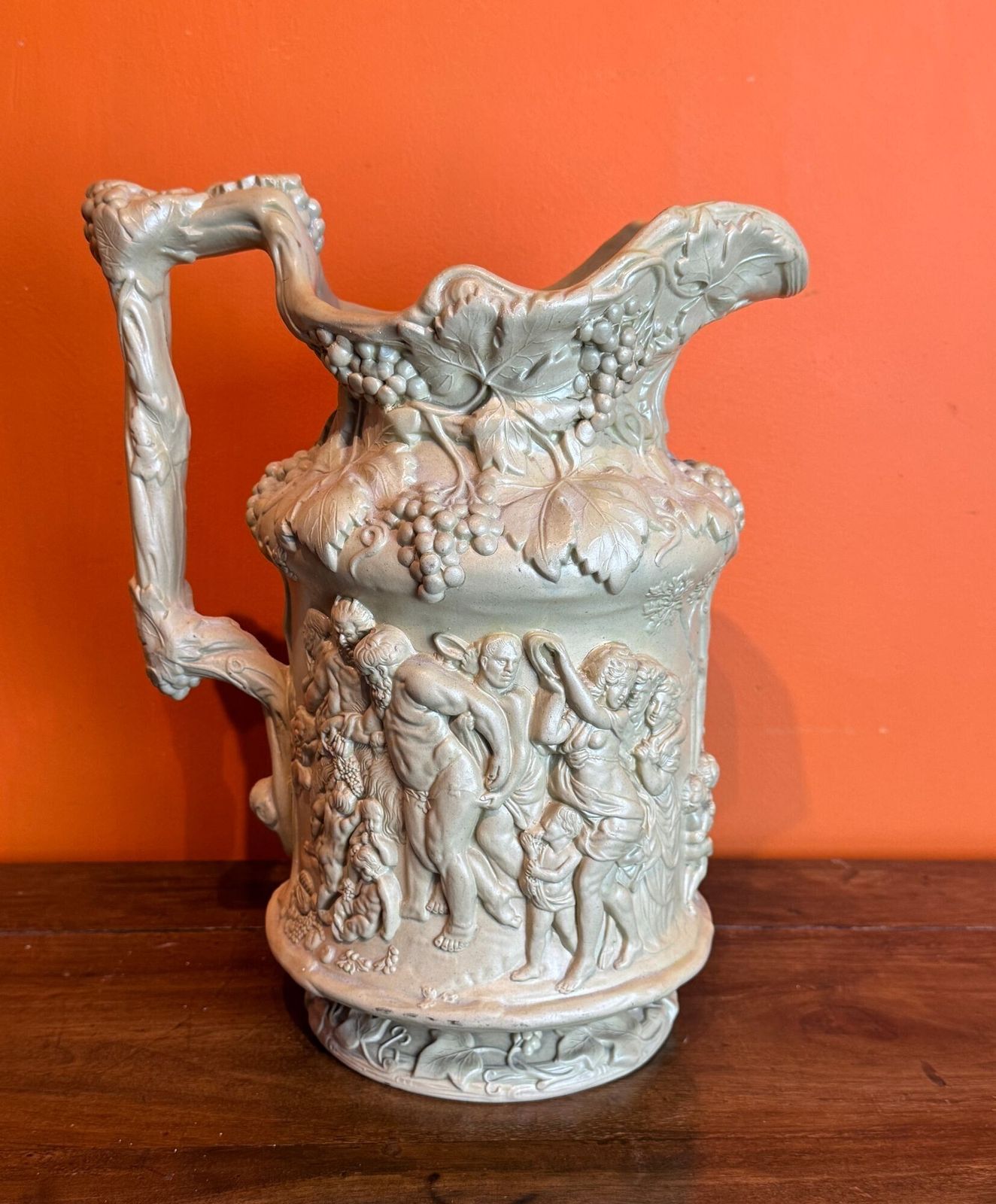 Charles Meigh Buff Coloured Stoneware Bacchanalian Revel Jug photo for sale