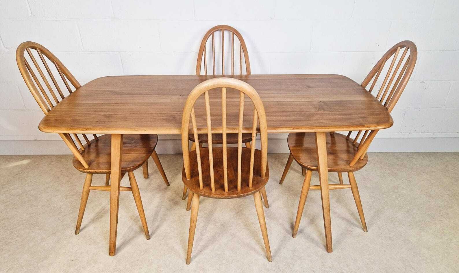 Ercol Windsor Vintage Mid Century Solid Elm Plank Table & Dining Chair Set Pg060 photo furniture