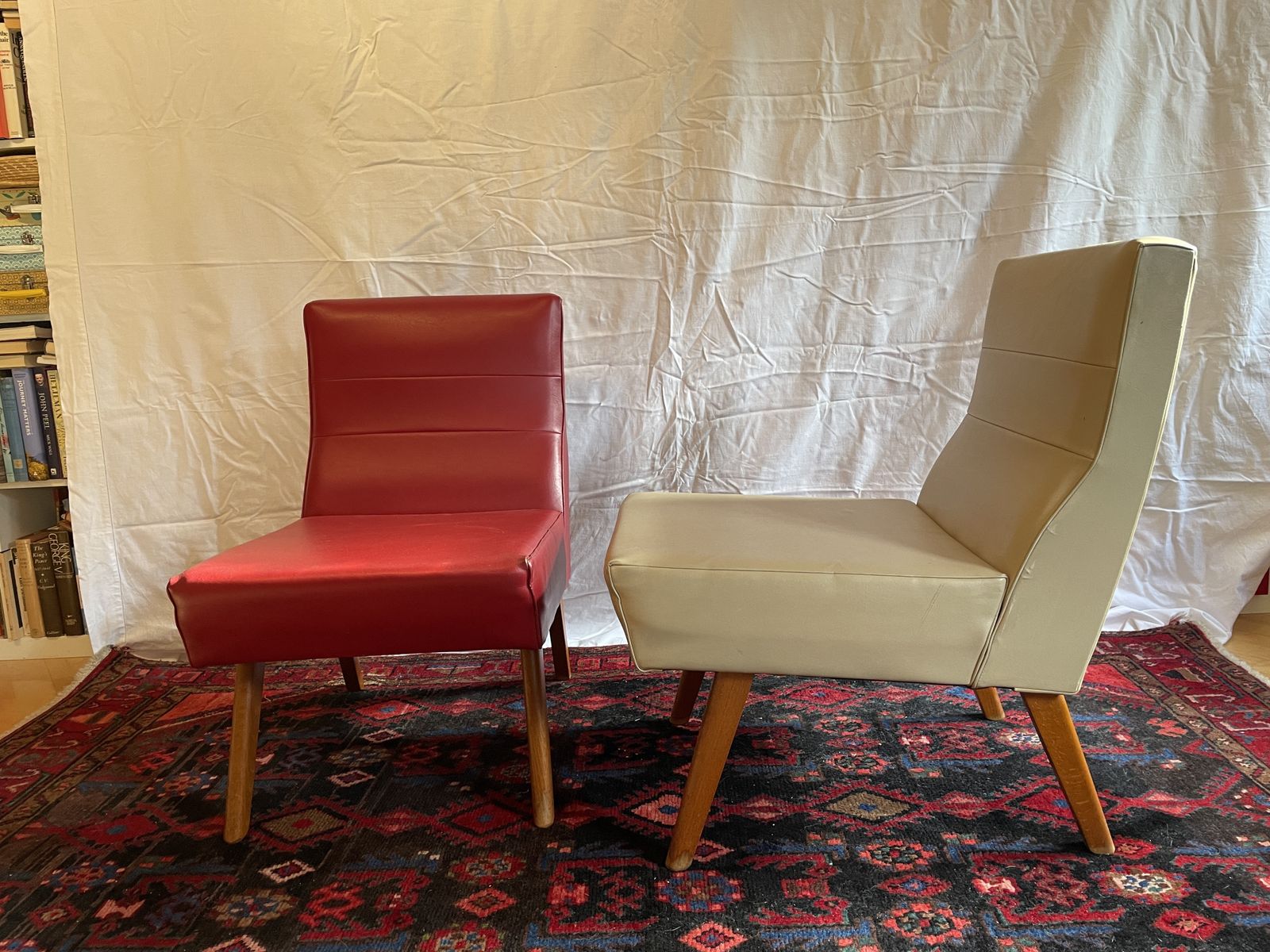 A Pair Of Mid Century Scandinavian Danish Style Teak And Vinyl Lounge Chairs photo vintage