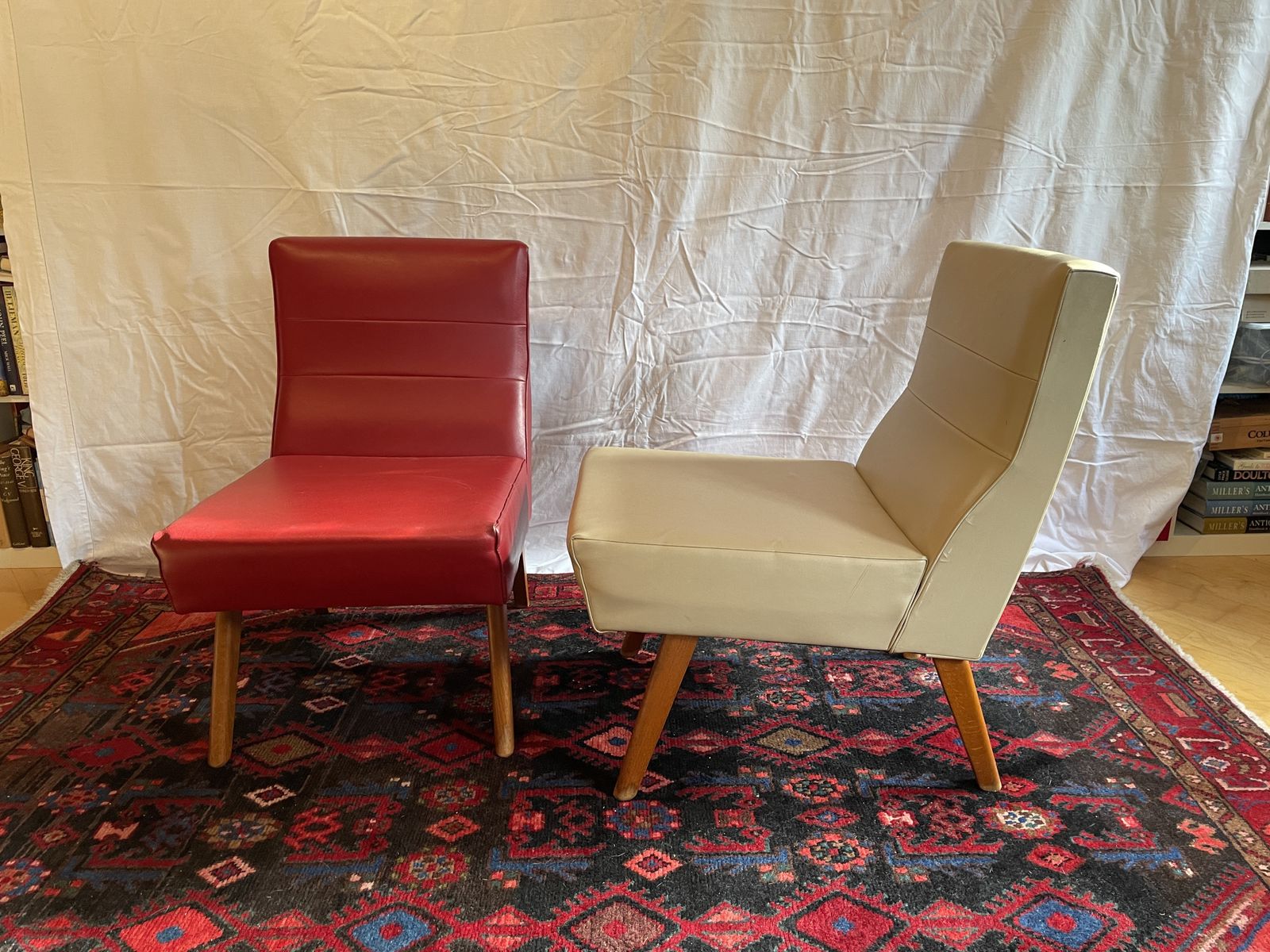 photo furniture A Pair Of Mid Century Scandinavian Danish Style Teak And Vinyl Lounge Chairs