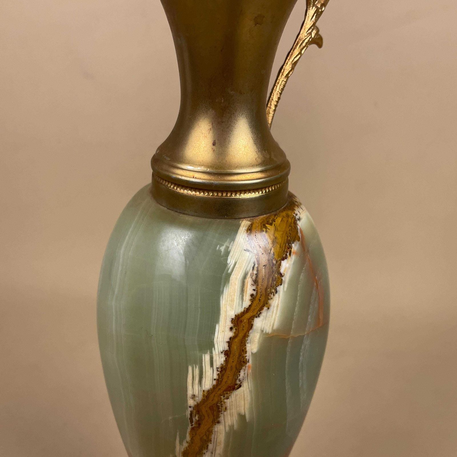 photo buy Green Marble Ornamental Vase Brass Gold Metal Decorative Display With Handle Classical Neoclassical Style Statement Decor Centre Piece