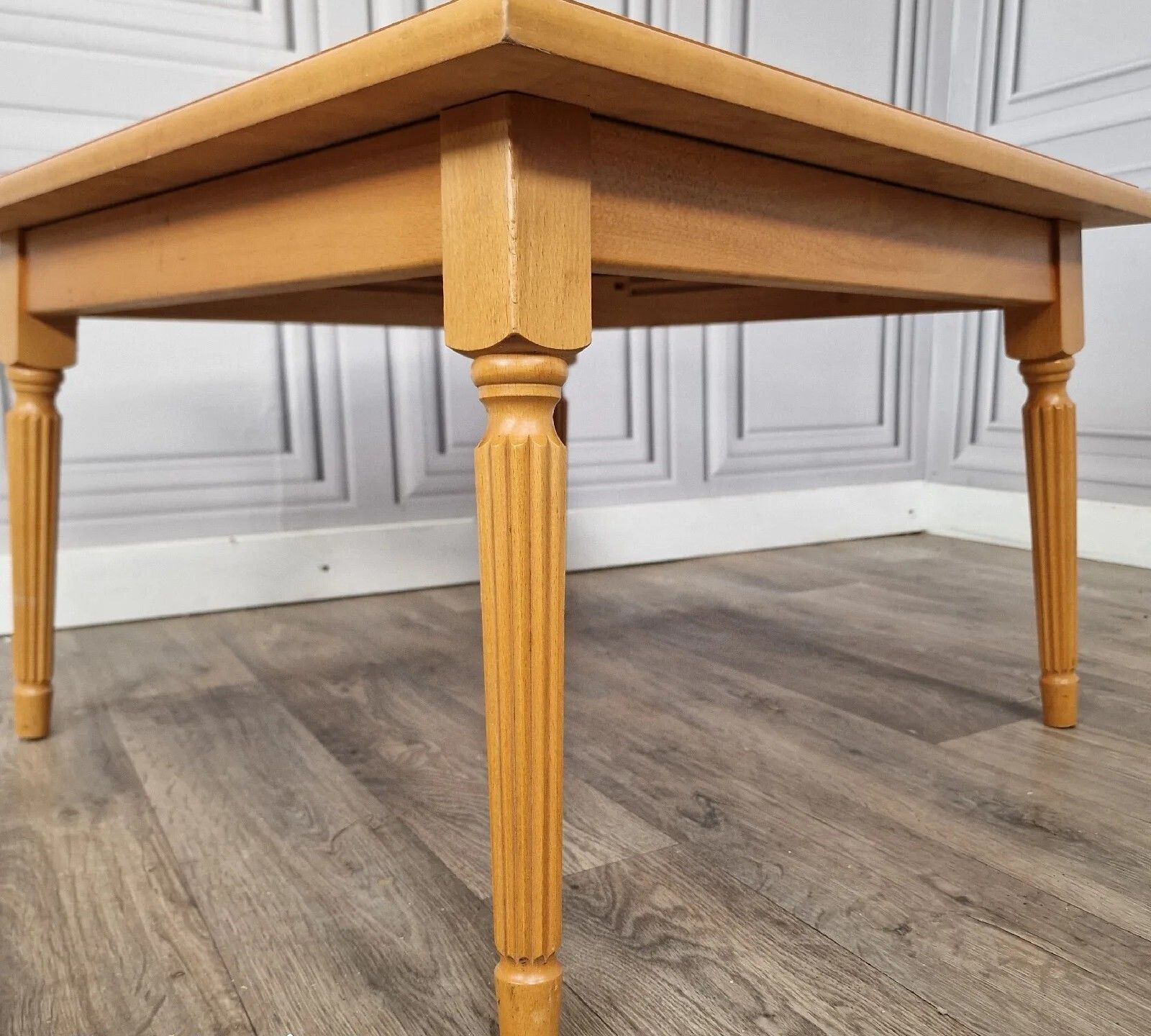 Vintage Coffee Lamp Table Oak Square Wood Turned Fluted Splayed Legs Gustavian photo Furniture