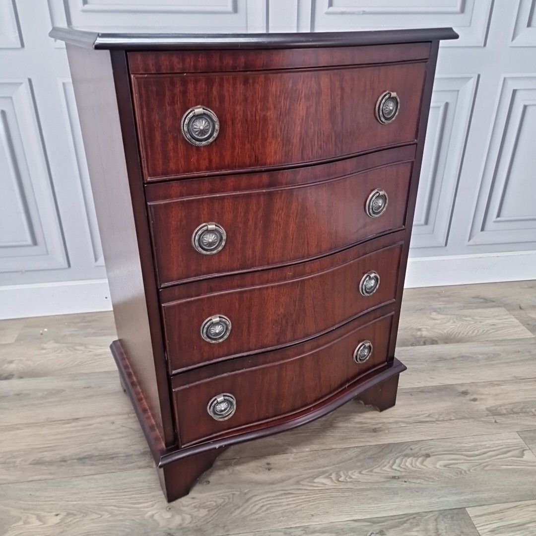Antique Georgian Style Drawers Reproduction Chest Of 4 Commode Bow Fronted photo vinterior