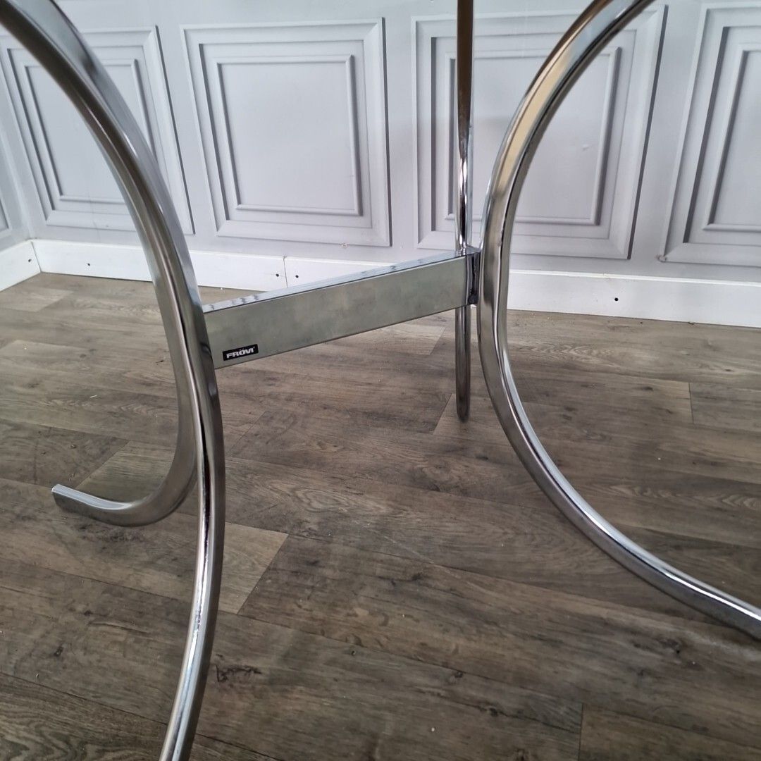 260.0 Retro Chrome Dining Table Modernist Round Frovi Wood Top Mid Century Modern photo