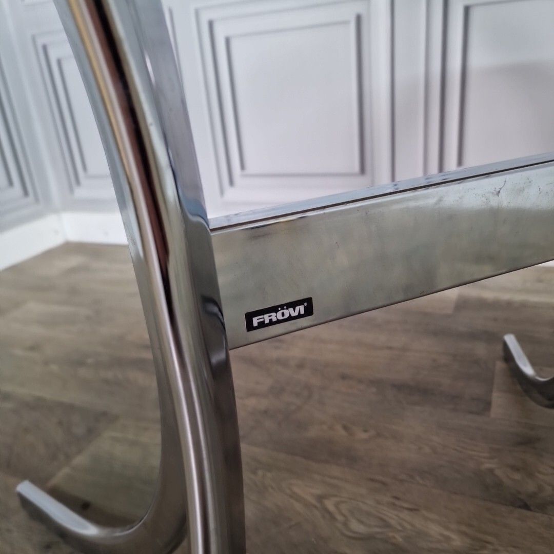 photo vinterior Retro Chrome Dining Table Modernist Round Frovi Wood Top Mid Century Modern