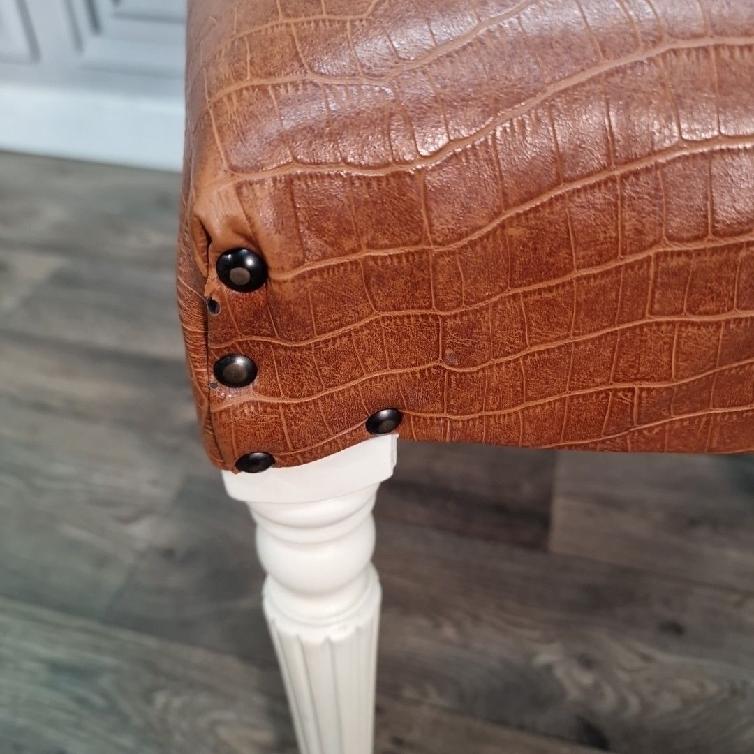 Retro Vintage Side Chair Faux Leather Upholstered – Croc Effect Vinyl Tan Seat photo 70.0