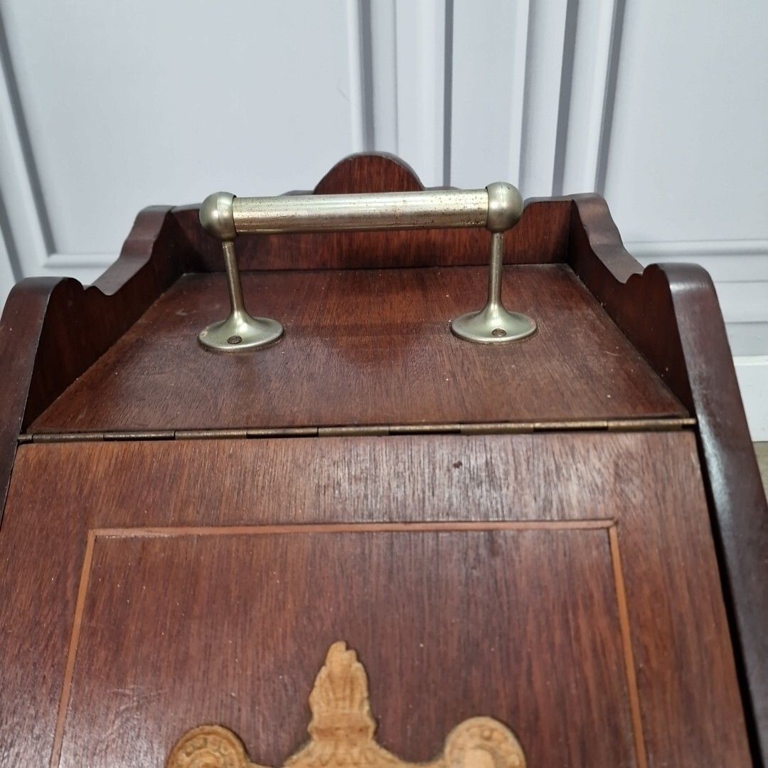 Antique Edwardian Coal Scuttle Cabinet Wooden Fireside Storage Box Wood photo vinterior