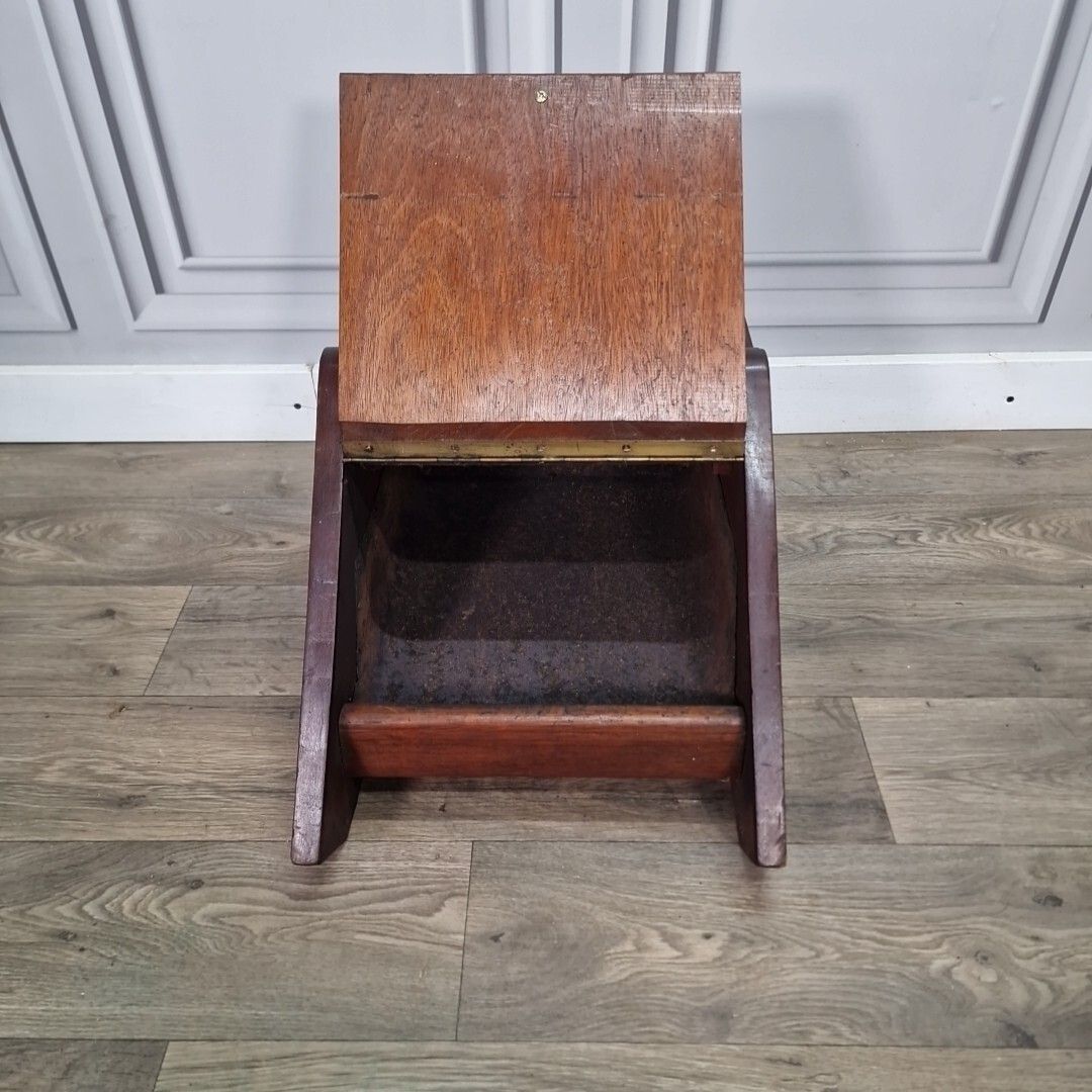 photo vintage Antique Edwardian Coal Scuttle Cabinet Wooden Fireside Storage Box Wood